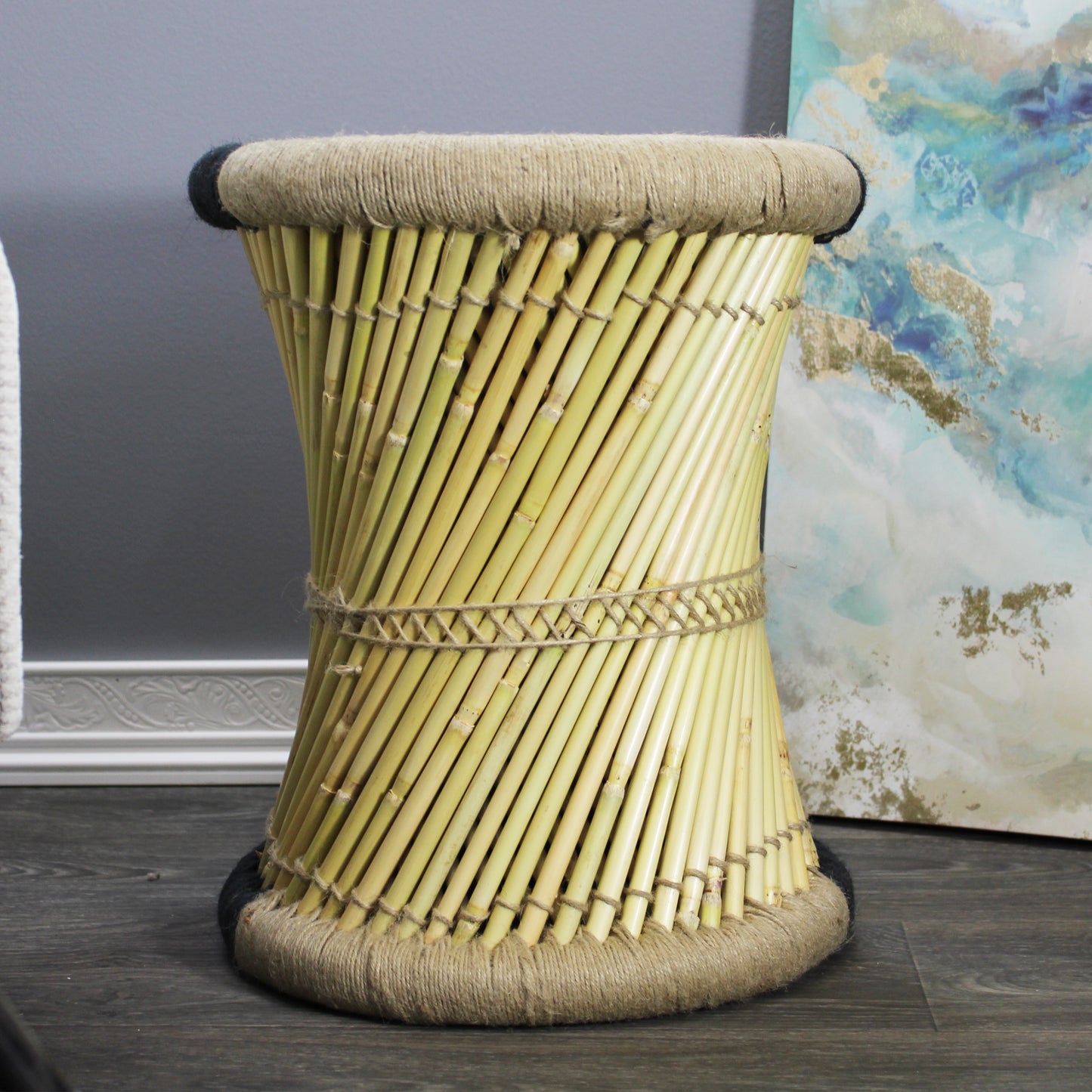 Natural Geo Moray Decorative Handwoven Jute Accent Stool (Set of 2)