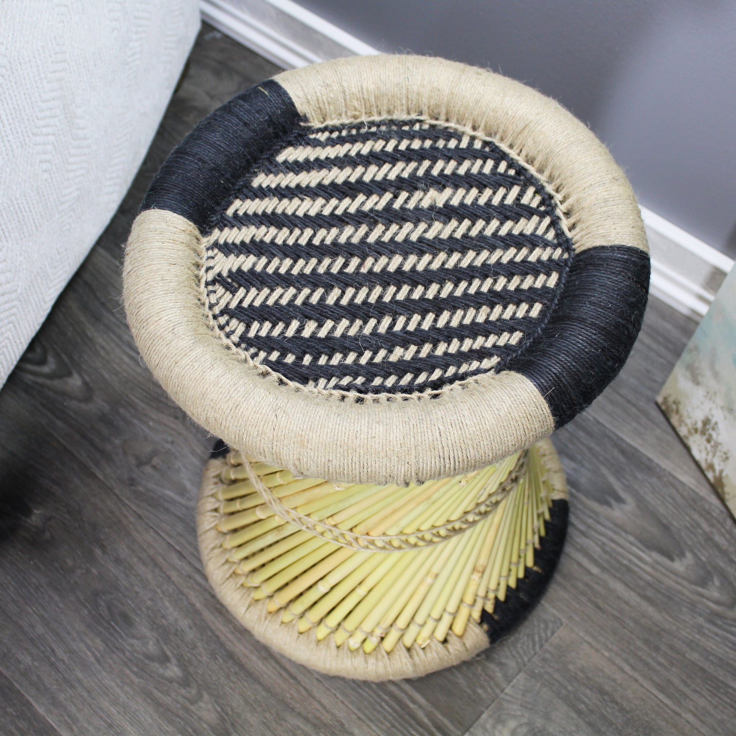 Natural Geo Moray Decorative Handwoven Jute Accent Stool (Set of 2)