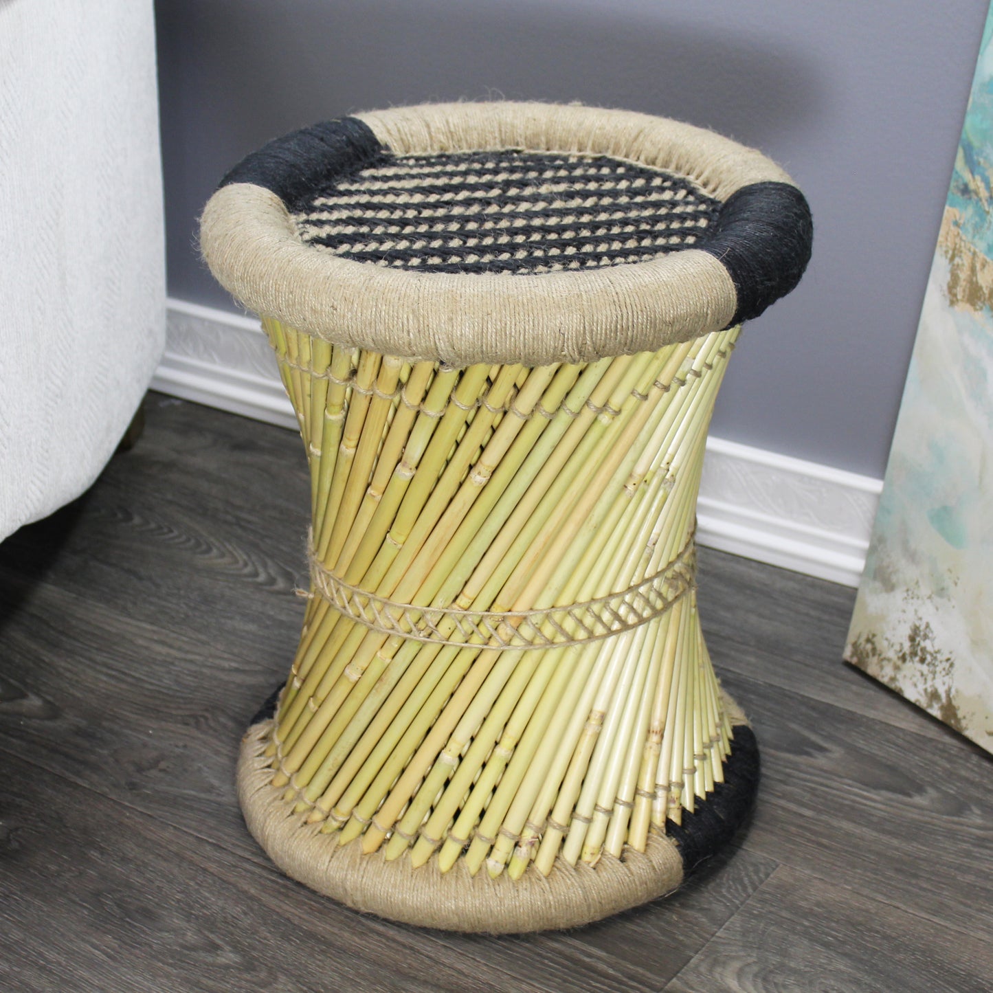 Natural Geo Moray Decorative Handwoven Jute Accent Stool (Set of 2)