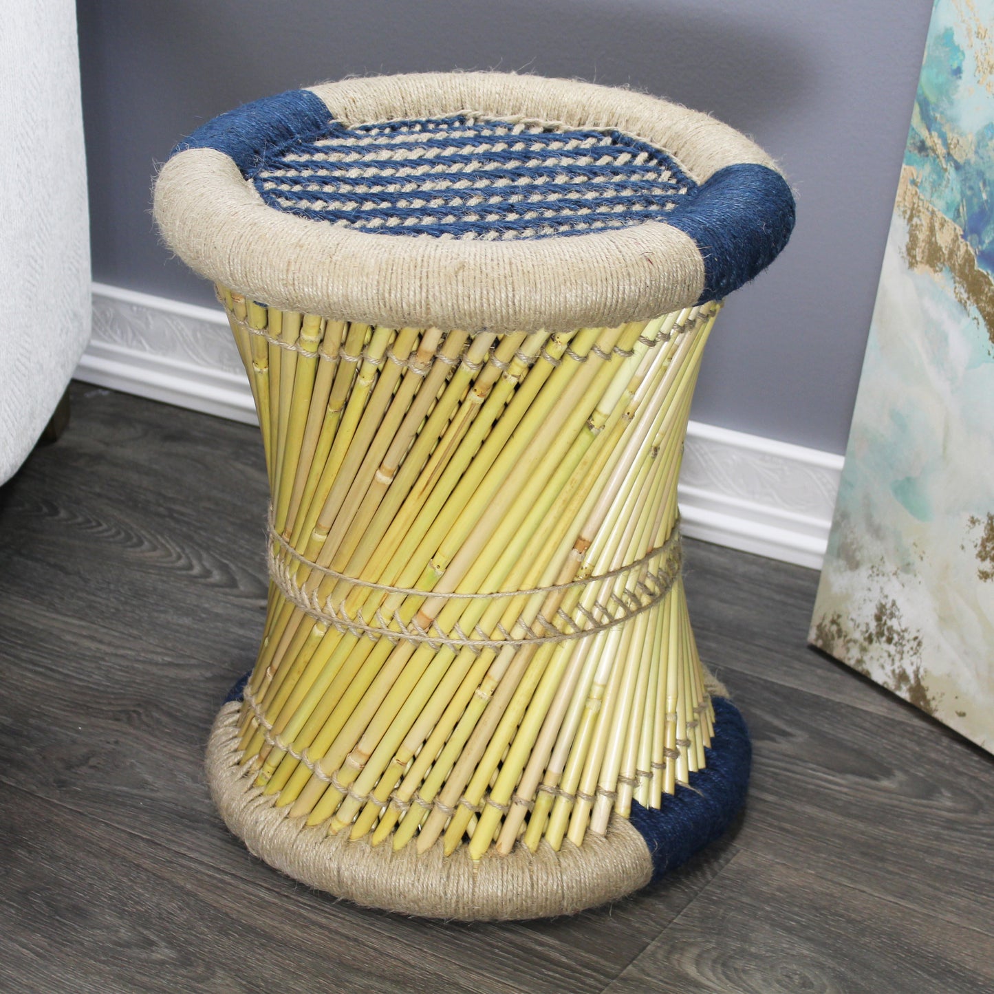 Natural Geo Moray Decorative Handwoven Jute Accent Stool (Set of 2)