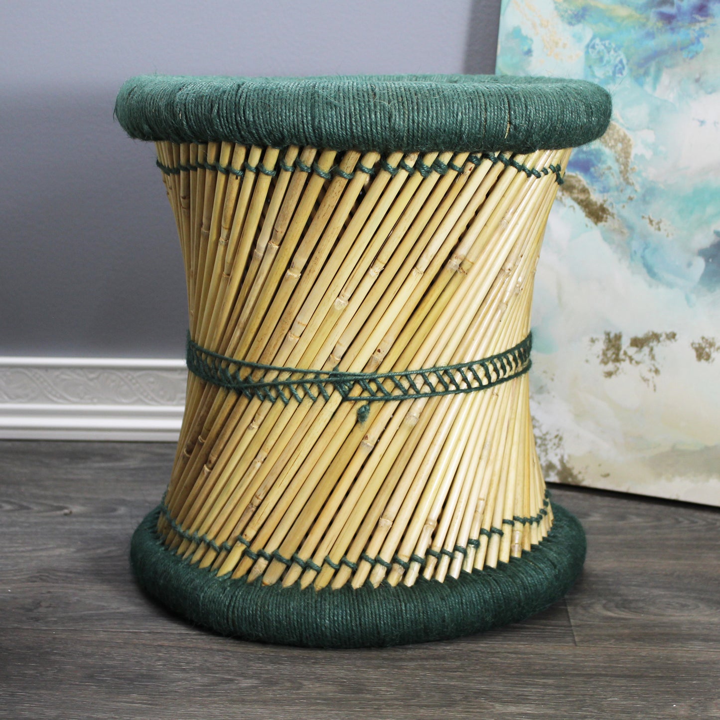 Natural Geo Moray Decorative Handwoven Jute Accent Stool (Set of 2)