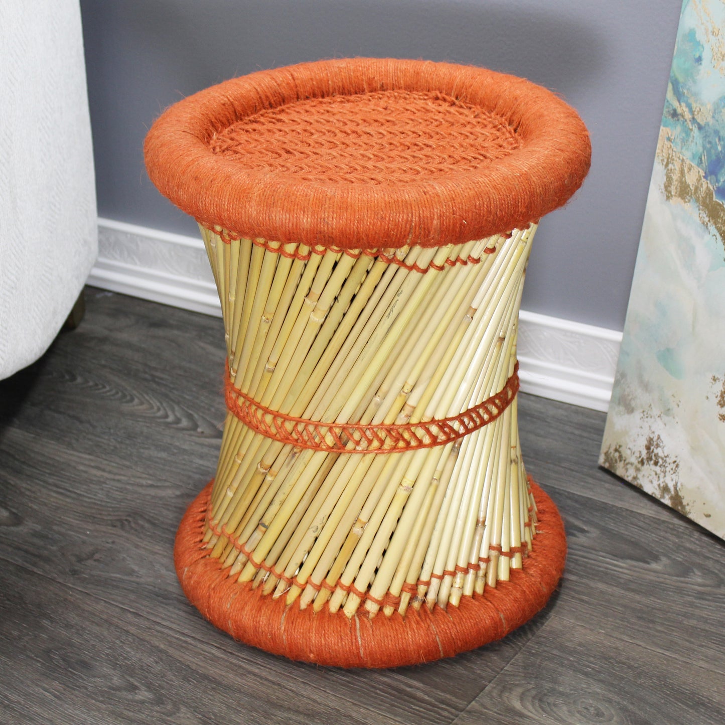 Natural Geo Moray Decorative Handwoven Jute Accent Stool (Set of 2)