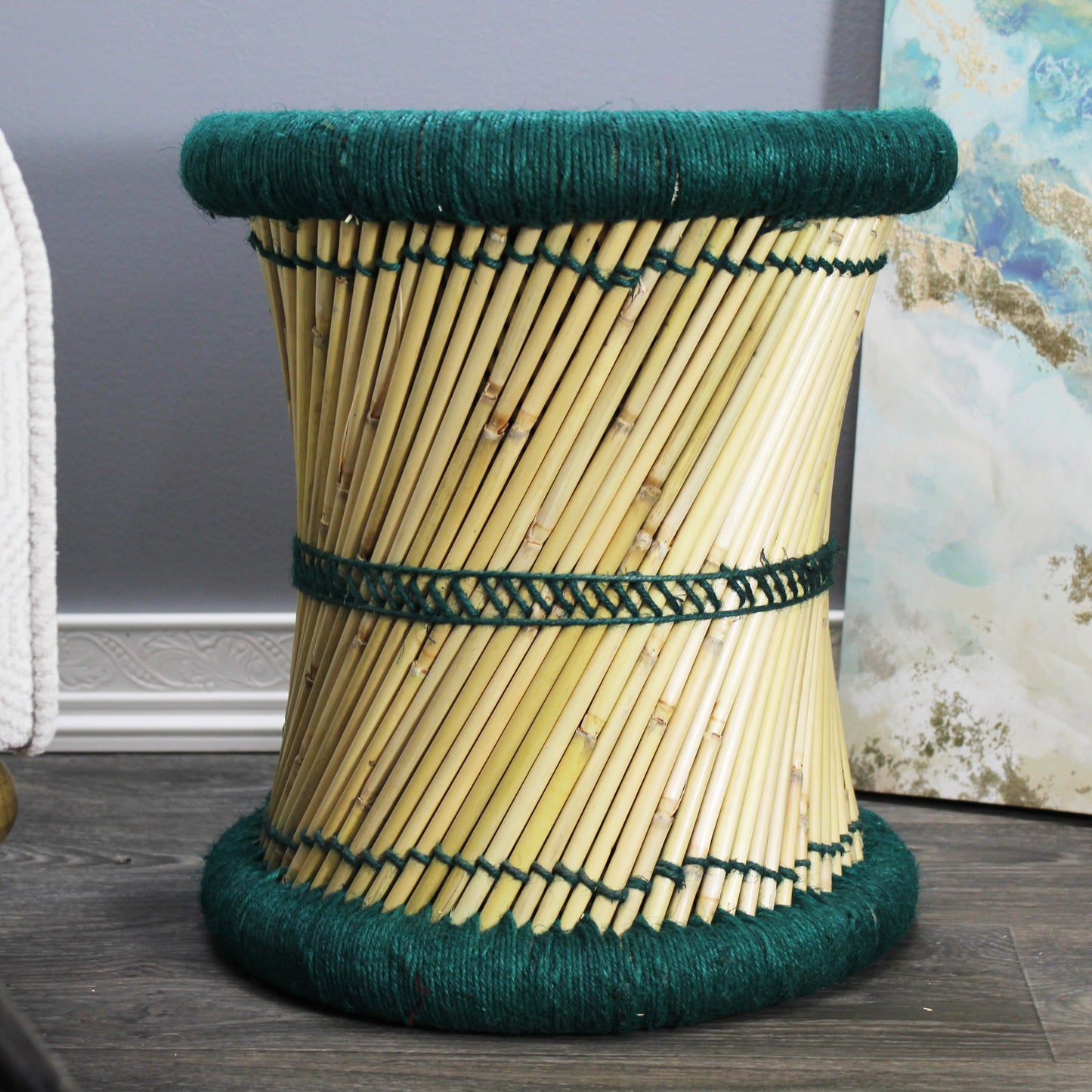 Natural Geo Moray Decorative Handwoven Jute Accent Stool (Set of 2)