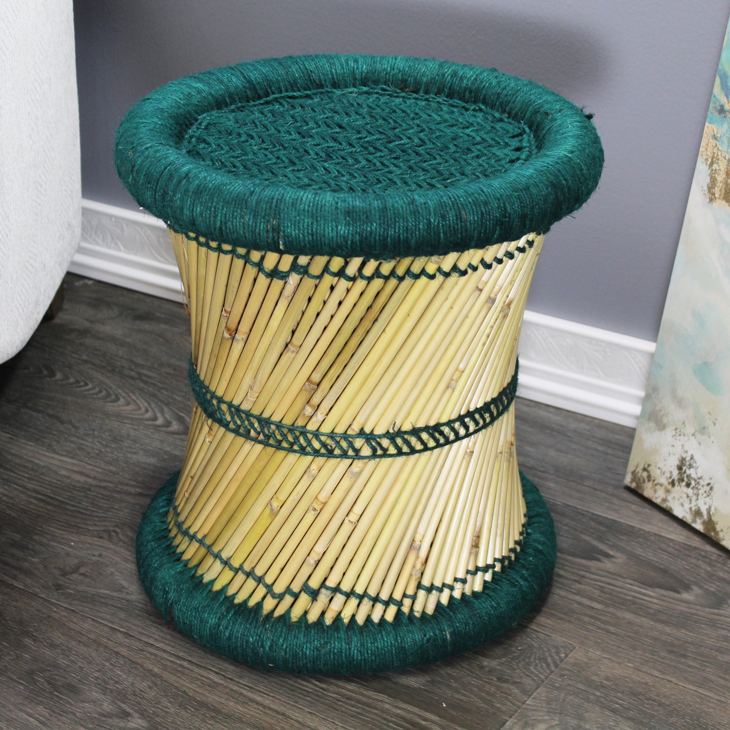 Natural Geo Moray Decorative Handwoven Jute Accent Stool (Set of 2)