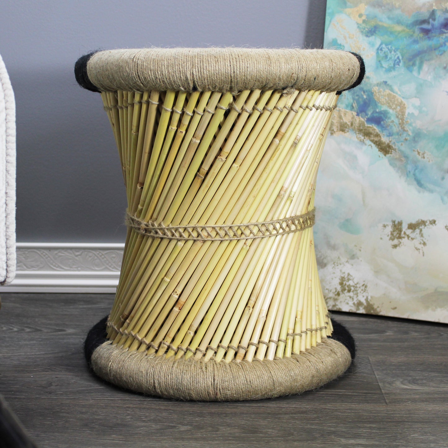 Natural Geo Moray Decorative Handwoven Jute Accent Stool (Set of 2)