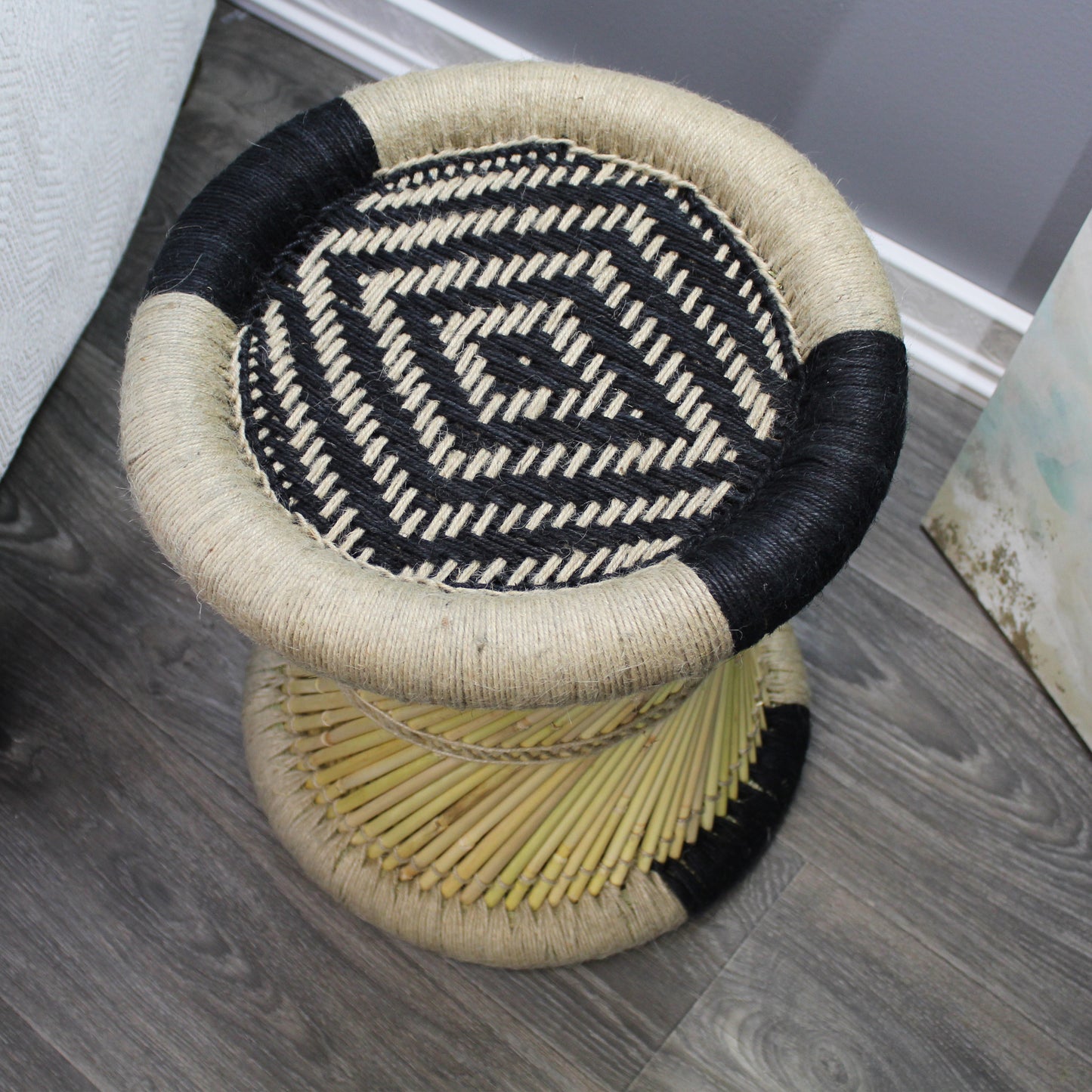 Natural Geo Moray Decorative Handwoven Jute Accent Stool (Set of 2)