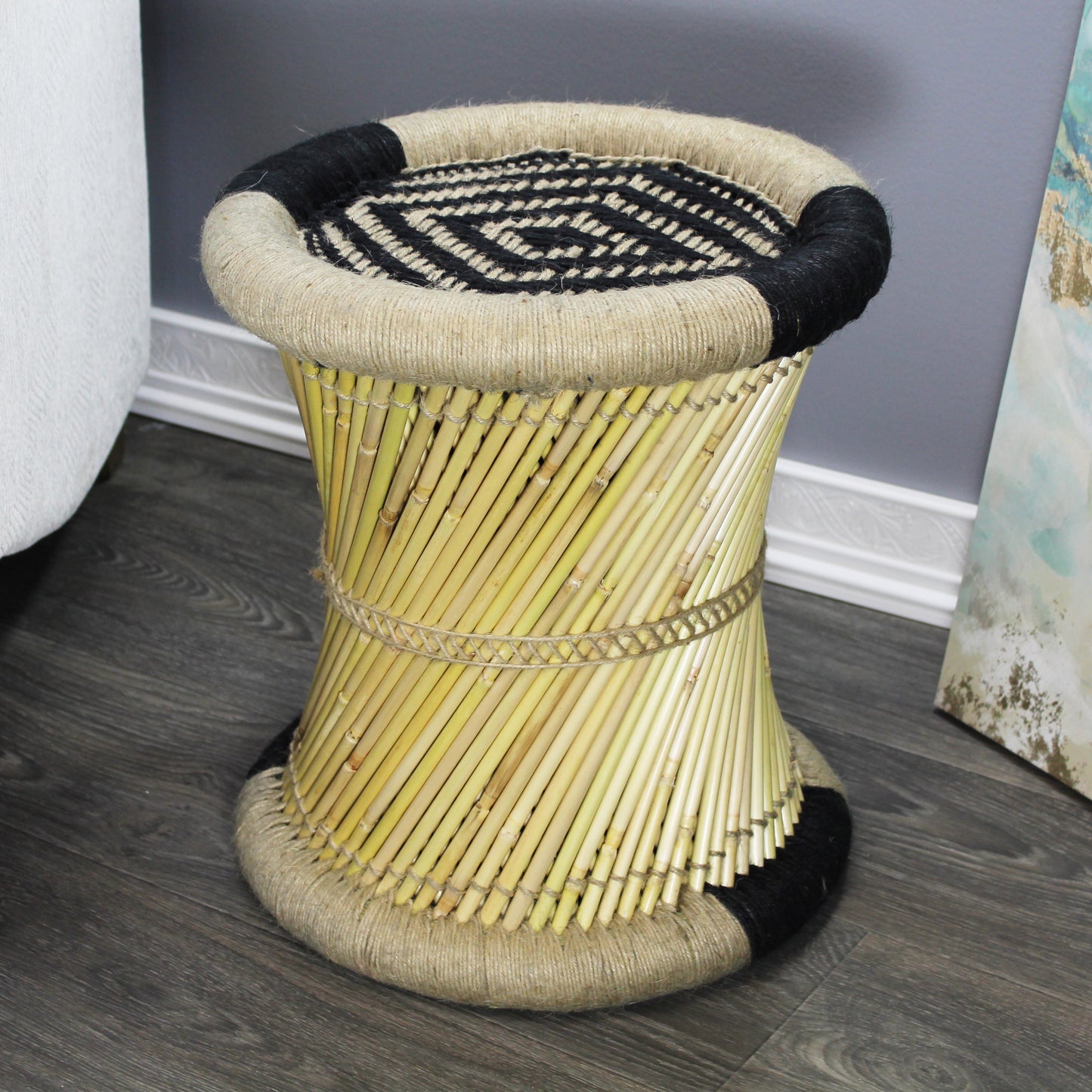 Natural Geo Moray Decorative Handwoven Jute Accent Stool (Set of 2)