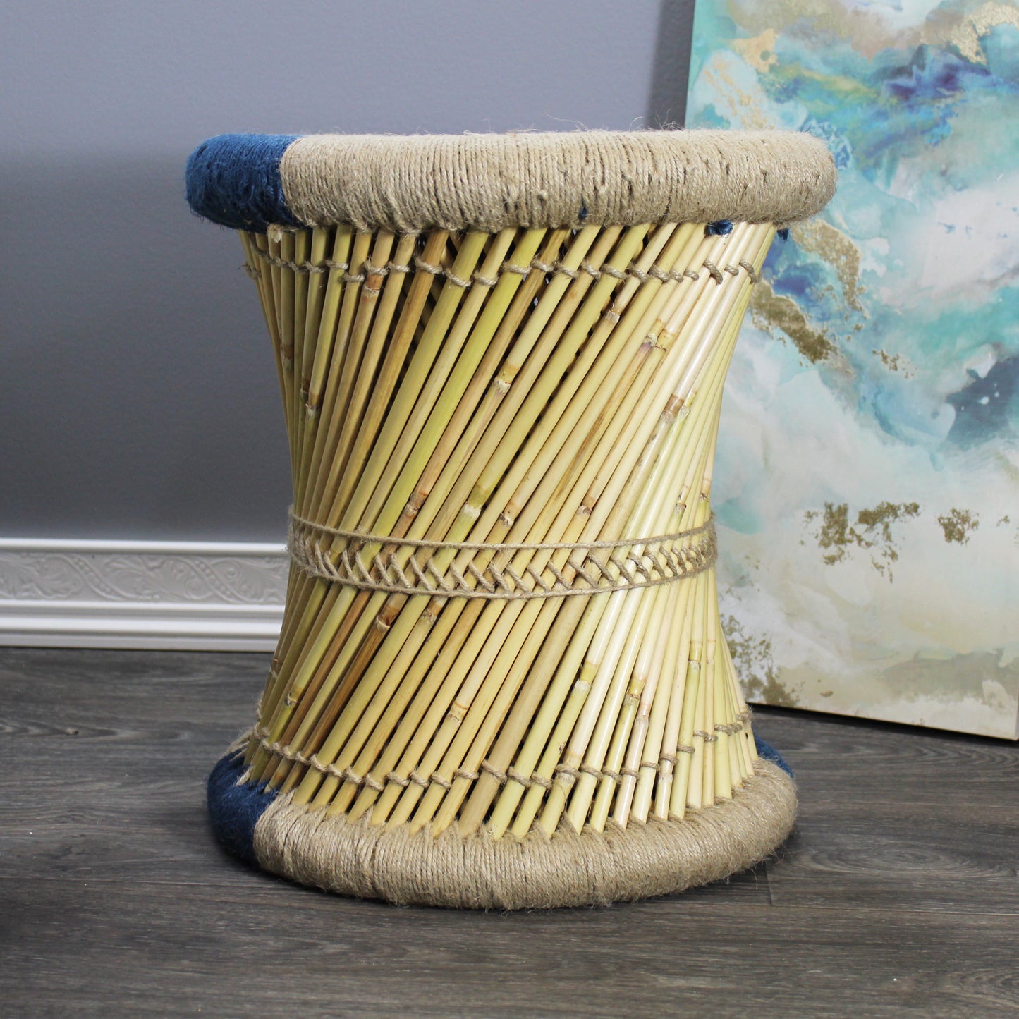 Natural Geo Moray Decorative Handwoven Jute Accent Stool (Set of 2)