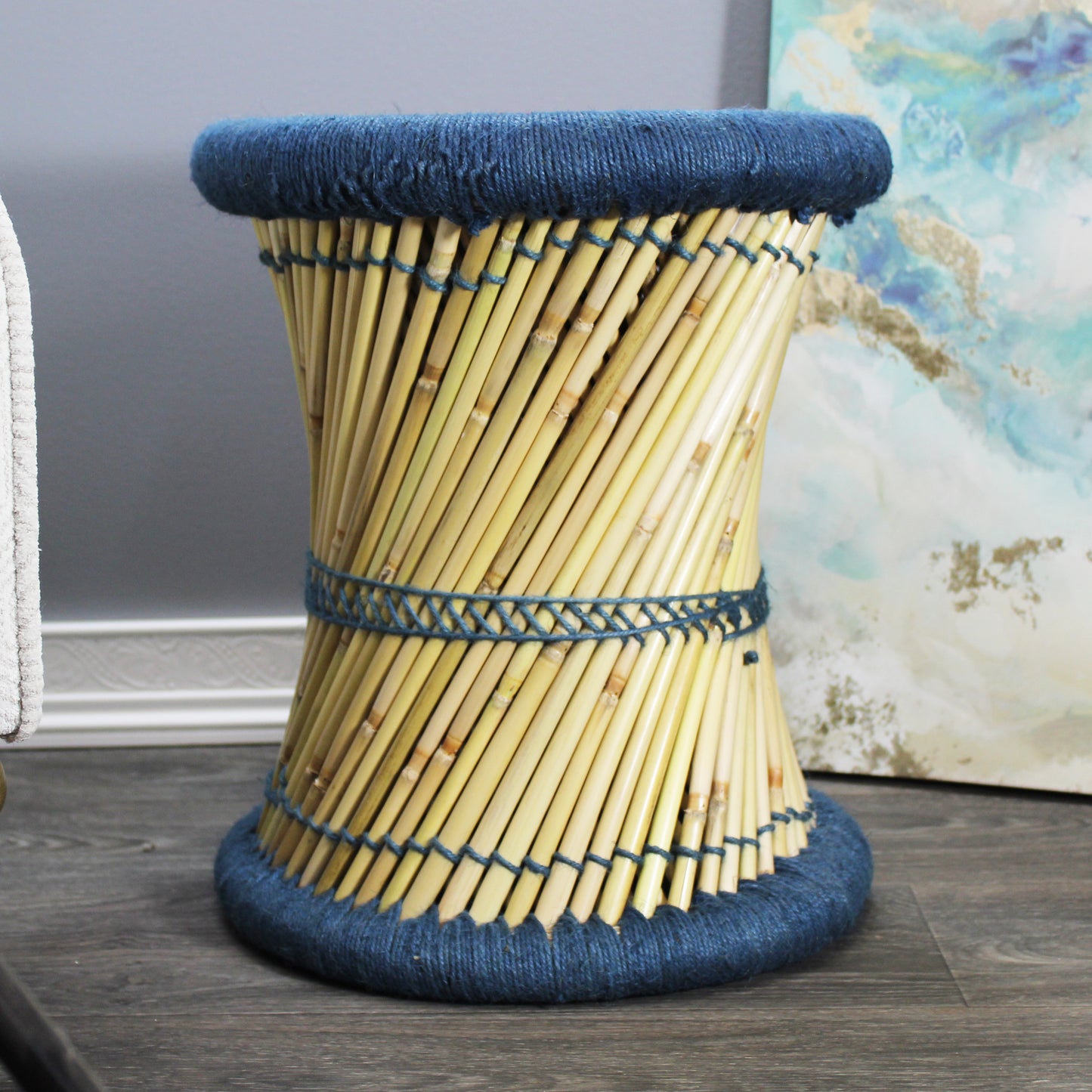 Natural Geo Moray Decorative Handwoven Jute Accent Stool (Set of 2)