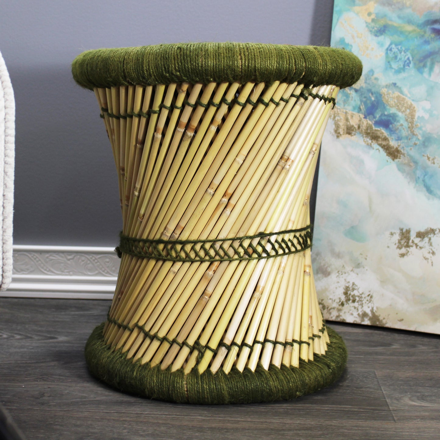 Natural Geo Moray Decorative Handwoven Jute Accent Stool (Set of 2)