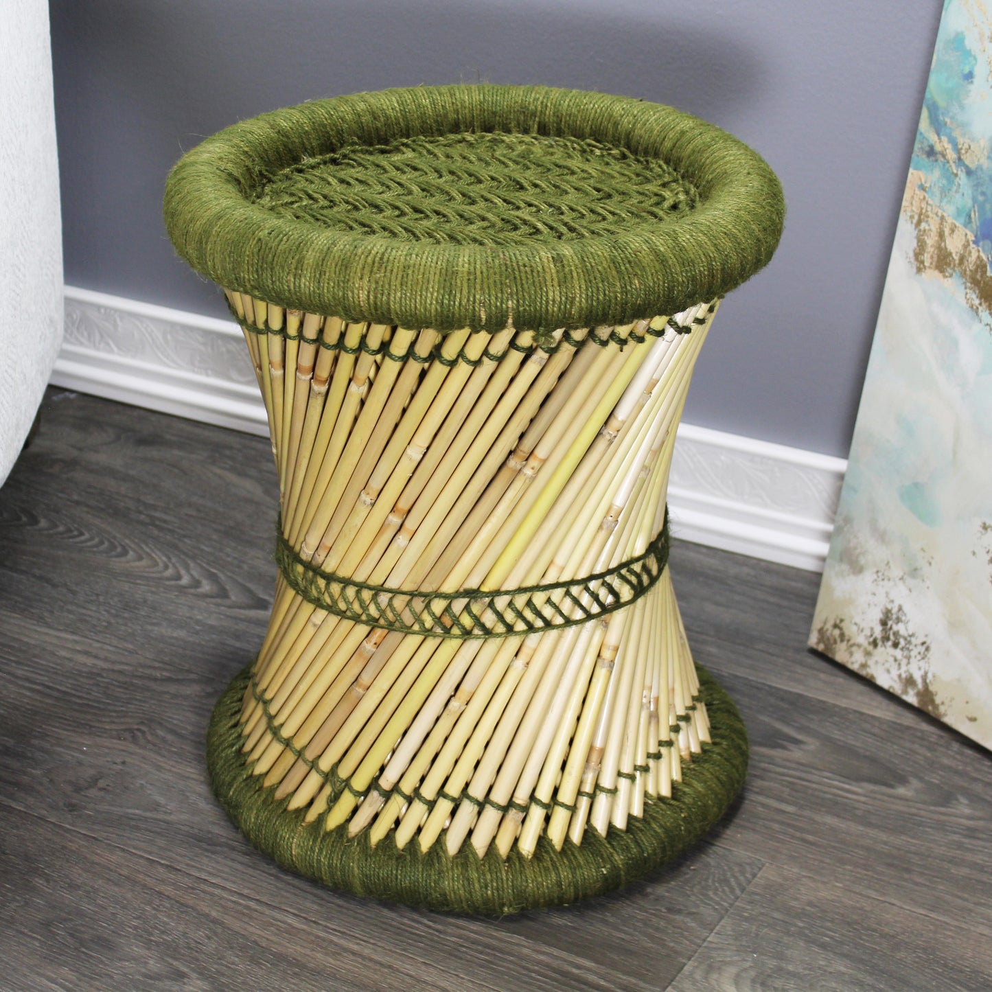 Natural Geo Moray Decorative Handwoven Jute Accent Stool (Set of 2)