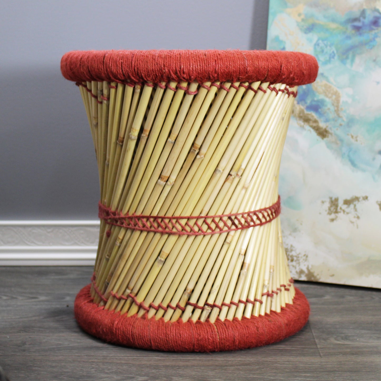 Natural Geo Moray Decorative Handwoven Jute Accent Stool (Set of 2)