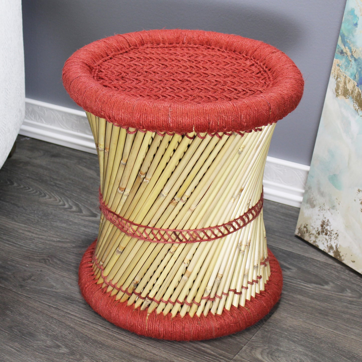 Natural Geo Moray Decorative Handwoven Jute Accent Stool (Set of 2)