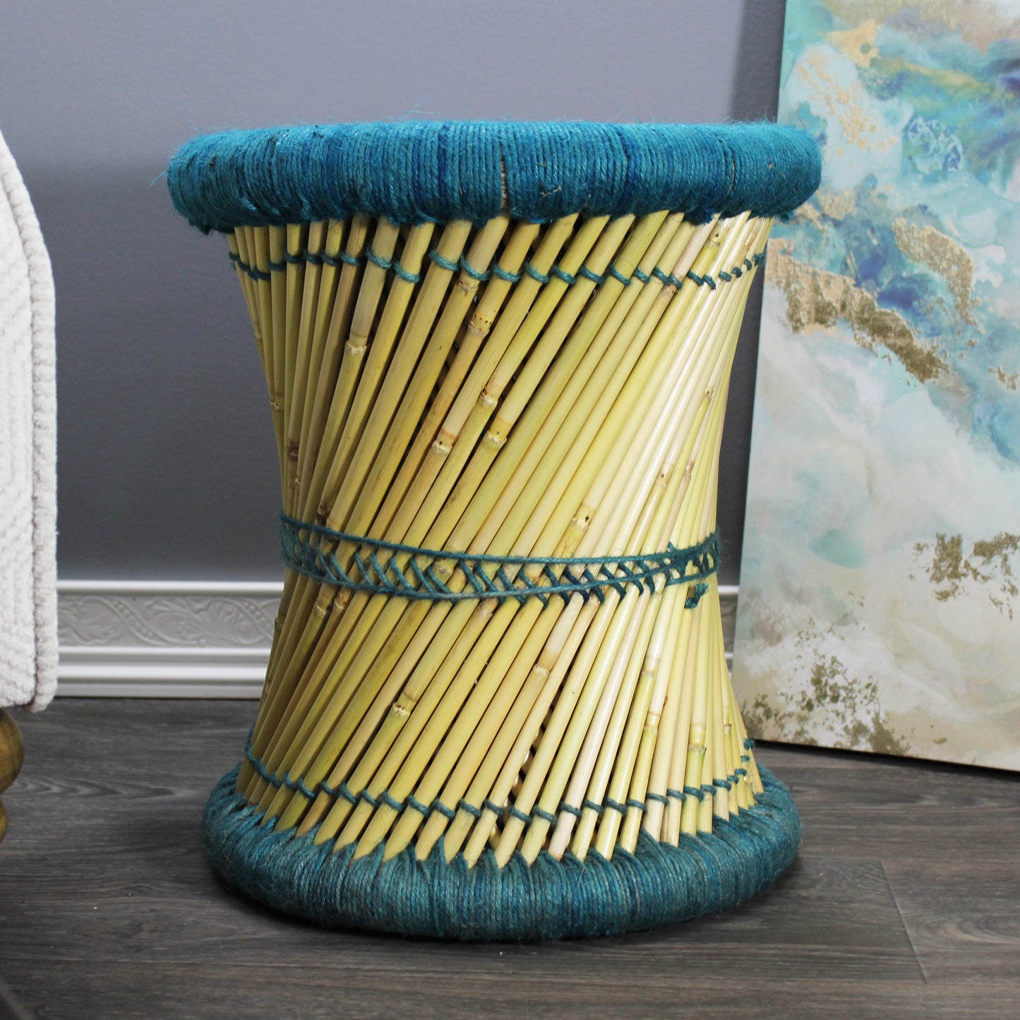 Natural Geo Moray Decorative Handwoven Jute Accent Stool (Set of 2)