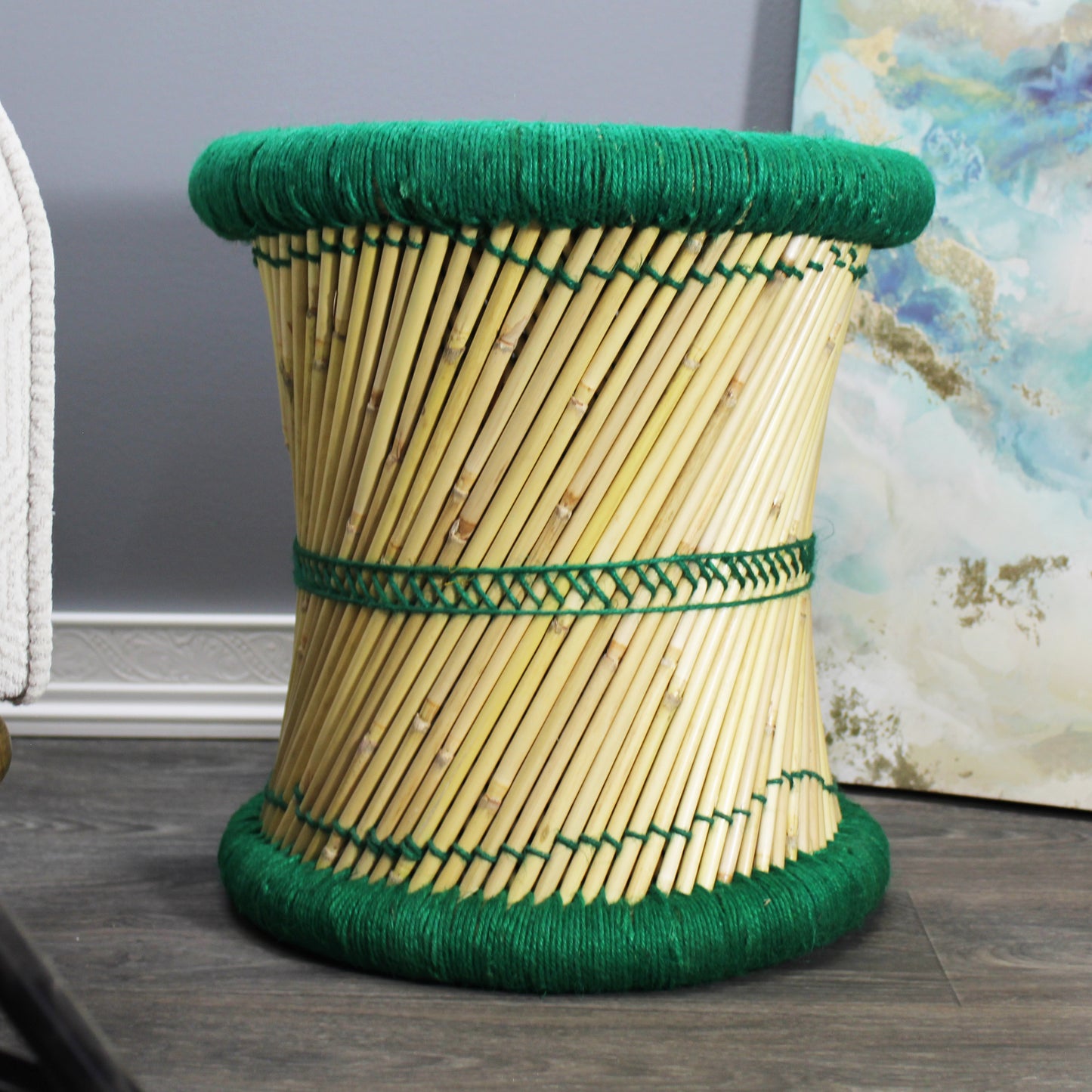 Natural Geo Moray Decorative Handwoven Jute Accent Stool (Set of 2)