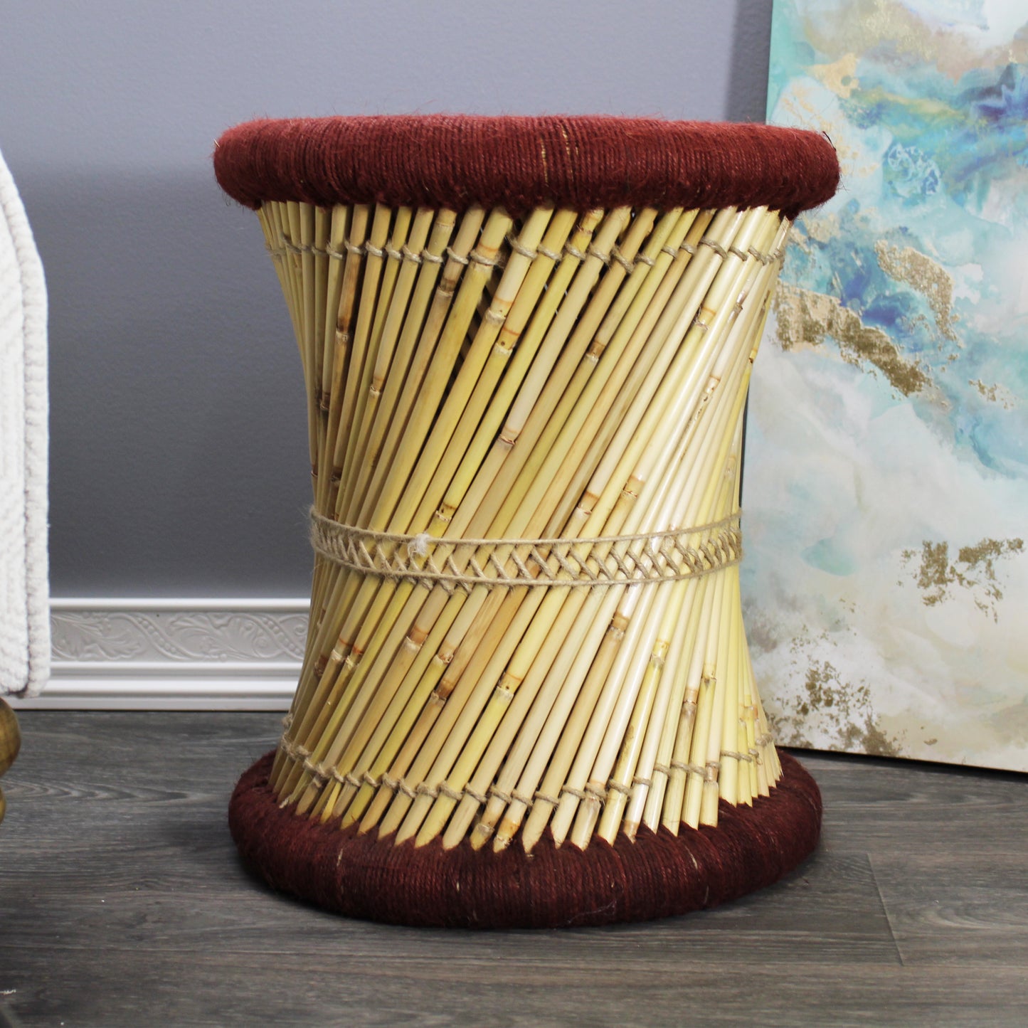 Natural Geo Moray Decorative Handwoven Jute Accent Stool (Set of 2)