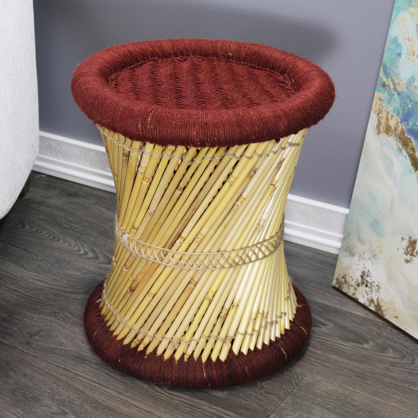 Natural Geo Moray Decorative Handwoven Jute Accent Stool (Set of 2)