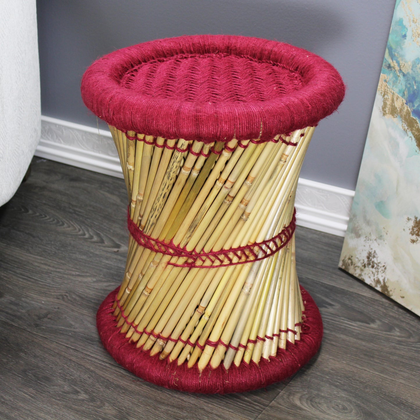 Natural Geo Moray Decorative Handwoven Jute Accent Stool (Set of 2)