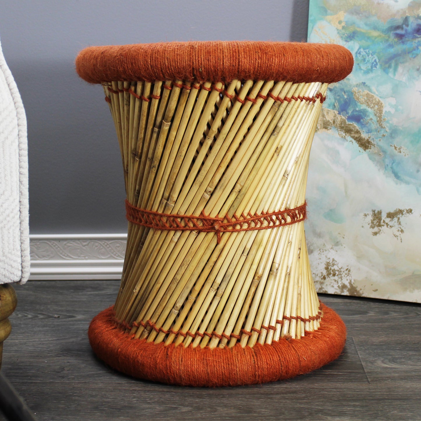 Natural Geo Moray Decorative Handwoven Jute Accent Stool