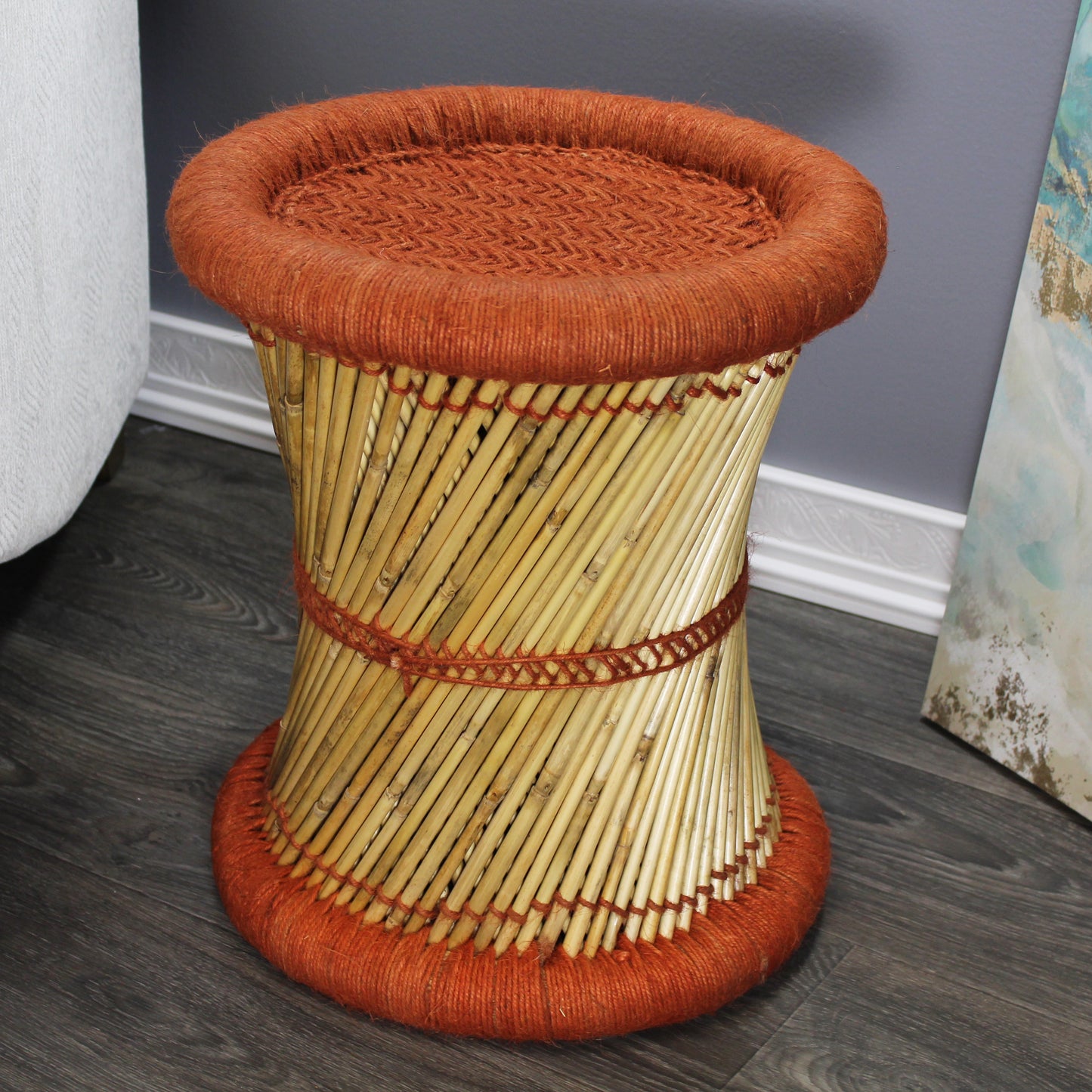 Natural Geo Moray Decorative Handwoven Jute Accent Stool (Set of 2)