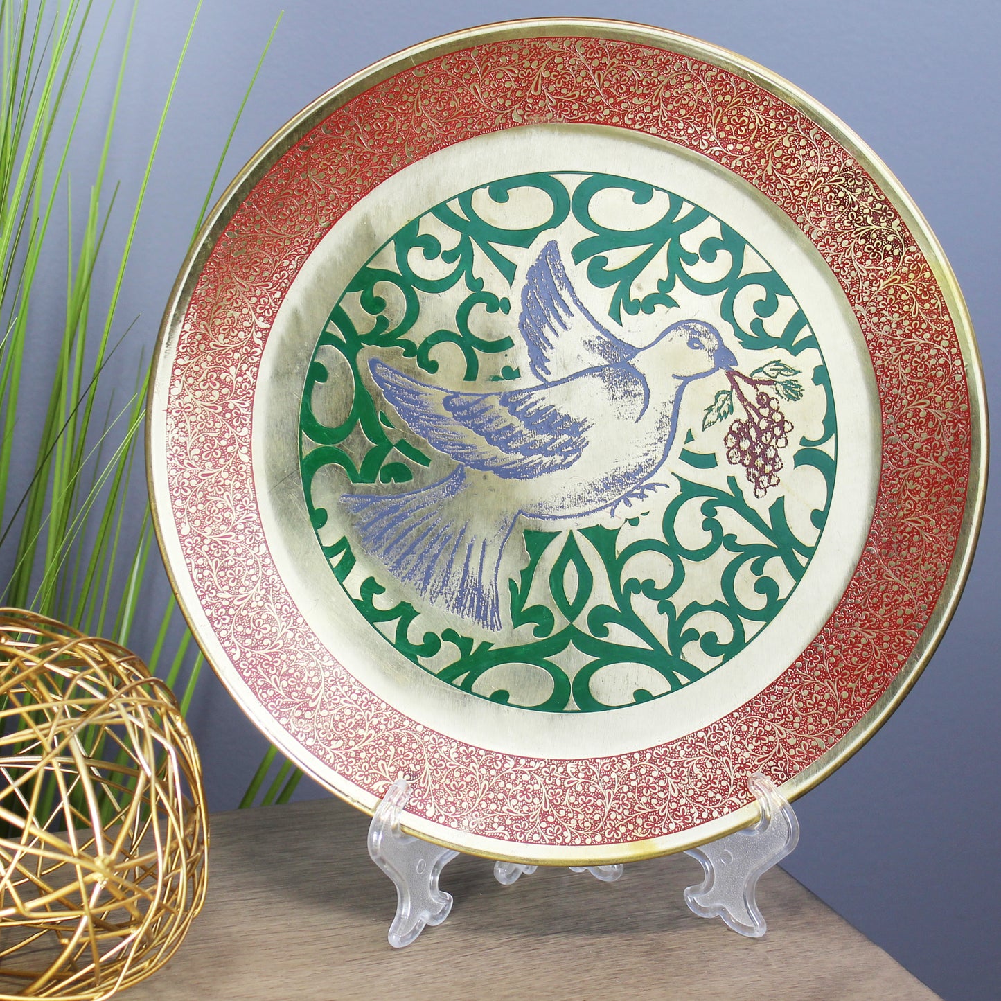 Natural Geo Blue Dove Decorative Brass Accent Plate