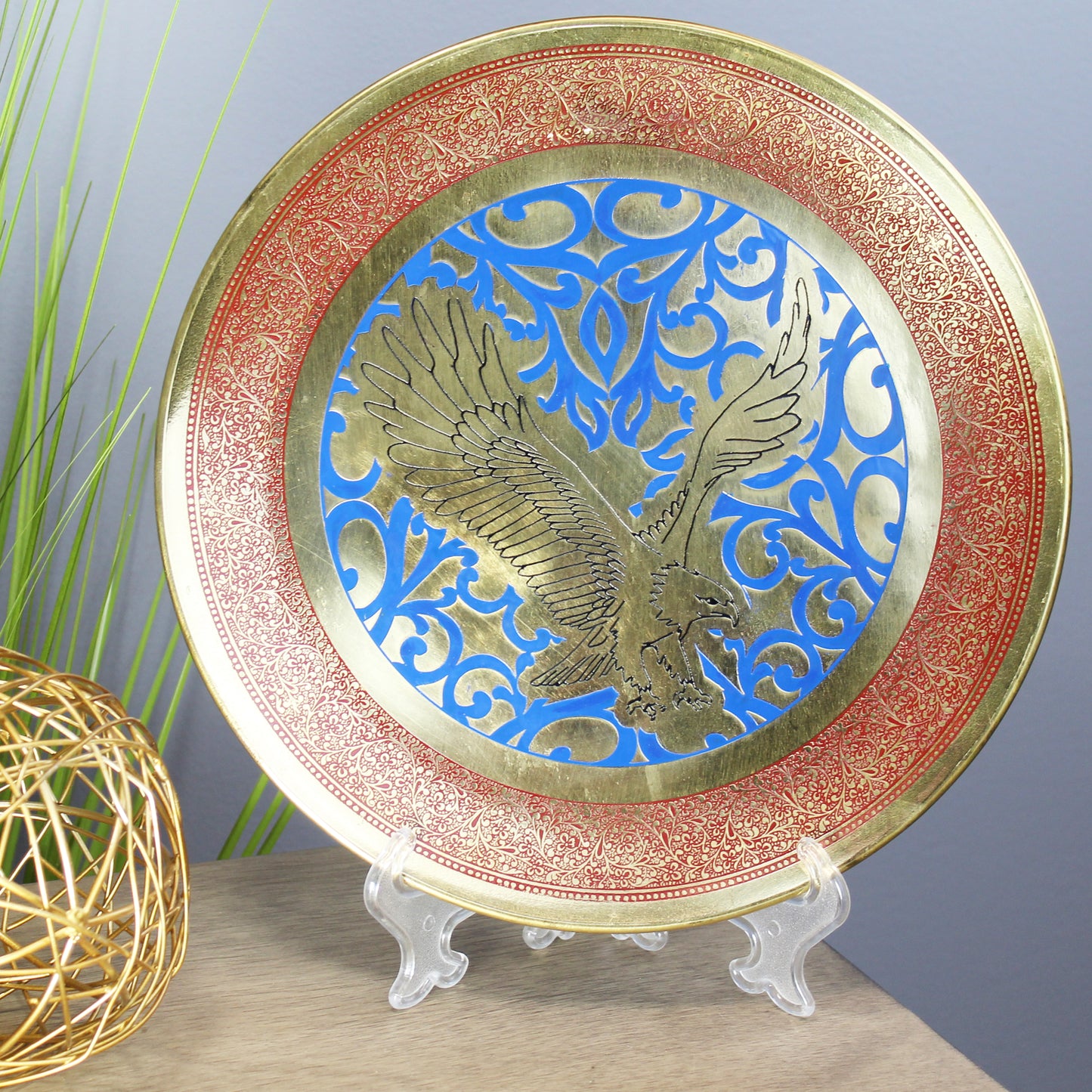 Natural Geo Flying Eagle Decorative Brass Accent Plate