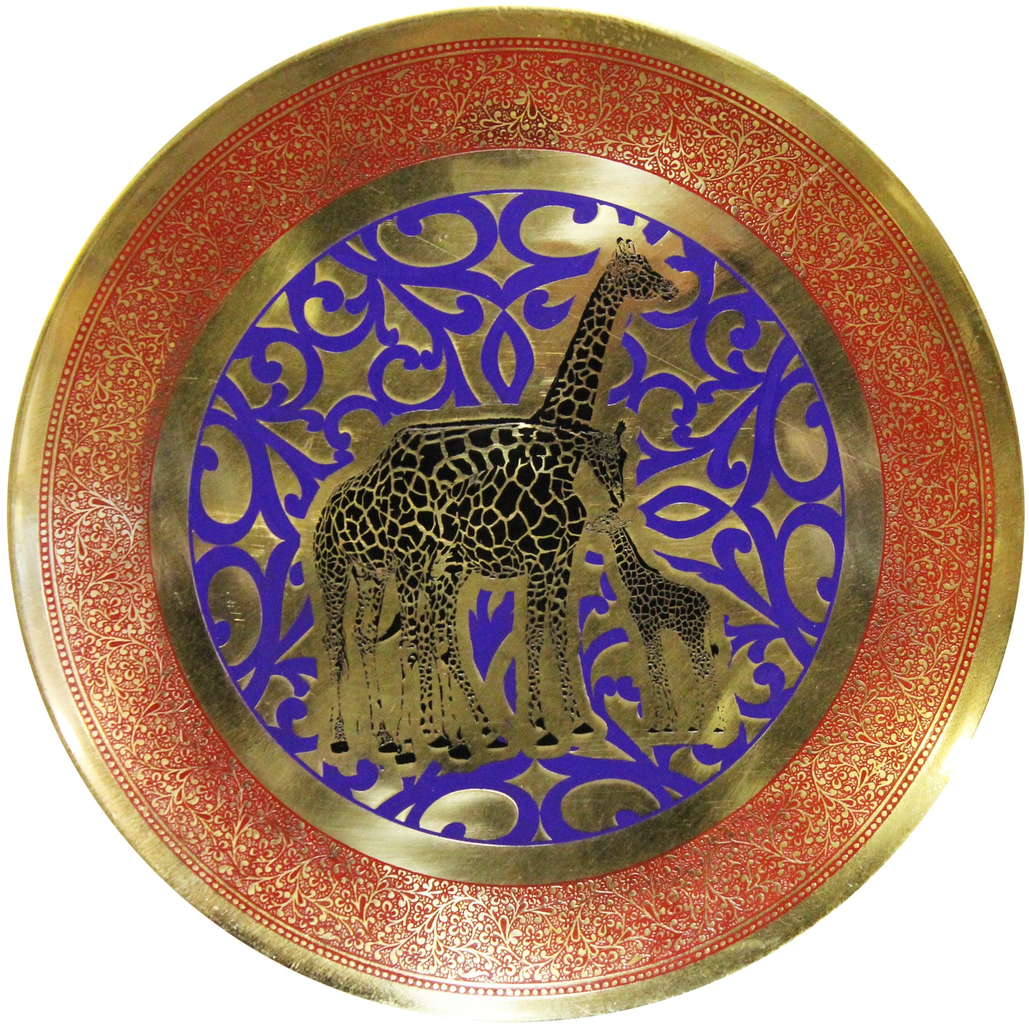 Natural Geo Giraffe Family Decorative Brass Accent Plate