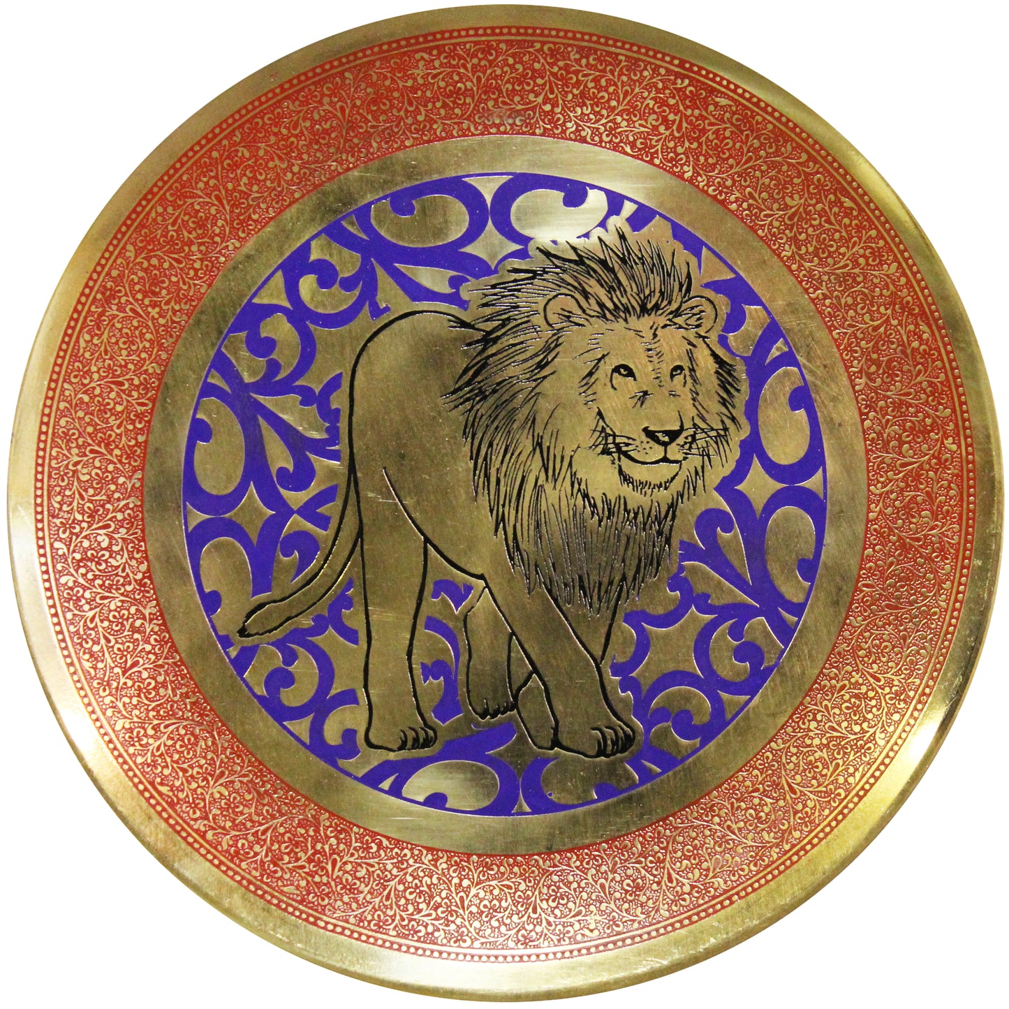Natural Geo Strolling Lion Decorative Brass Accent Plate