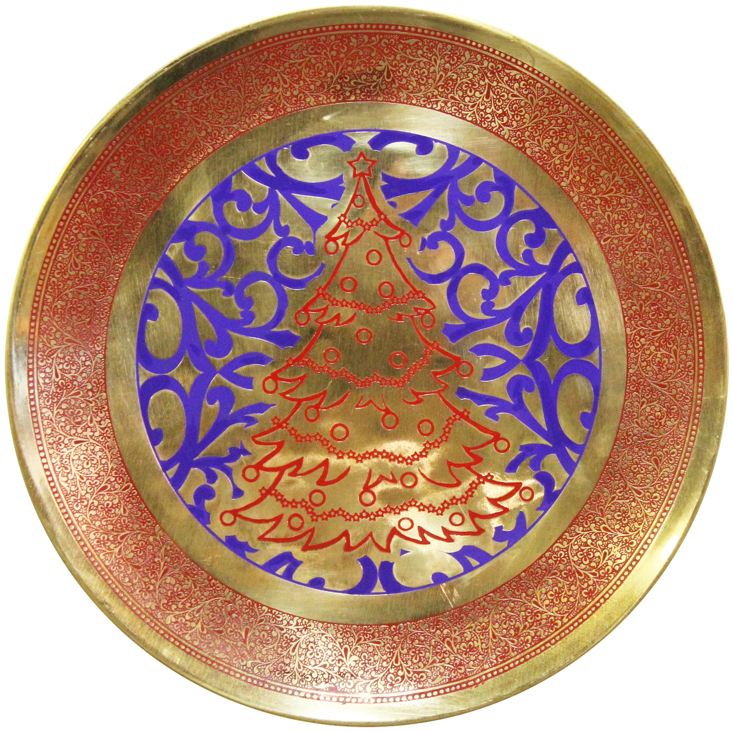Natural Geo Red Christmas Tree Decorative Brass Accent Plate