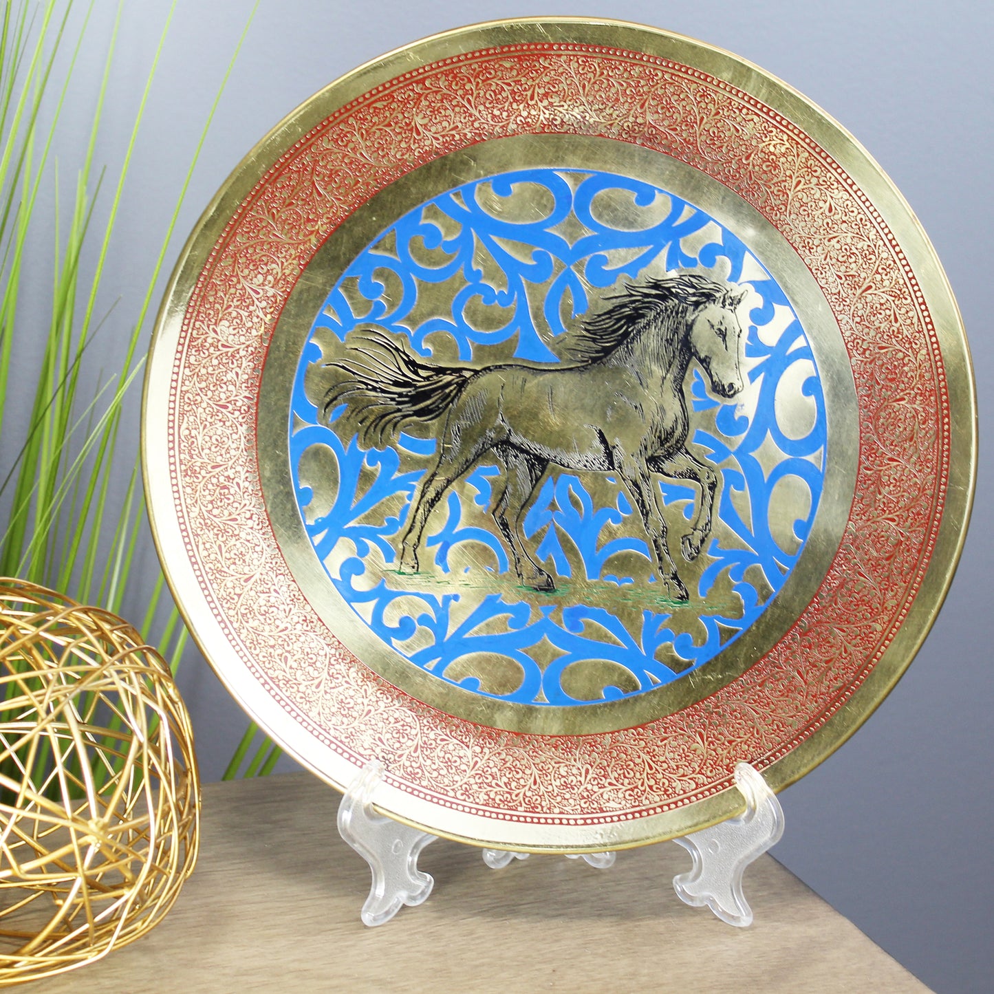 Natural Geo Horse Running Decorative Brass Accent Plate