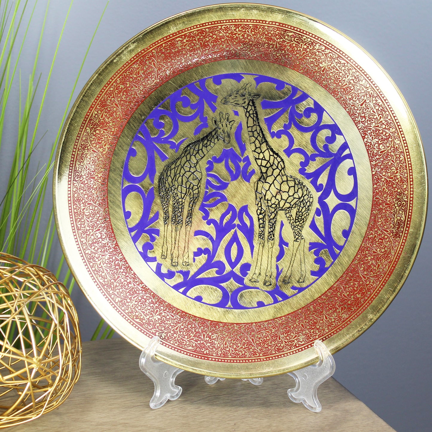 Natural Geo Tall Giraffes Decorative Brass Accent Plate