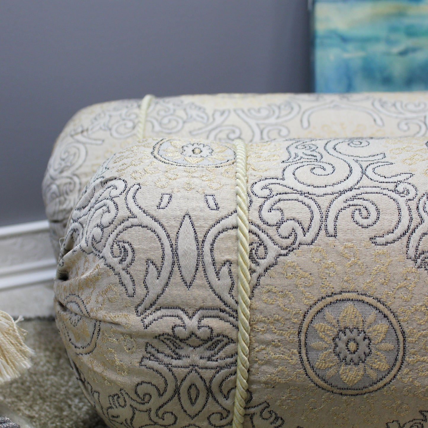 Natural Geo Ivory/Gold Gao Takiya Bolster Pillow (Set of 2)