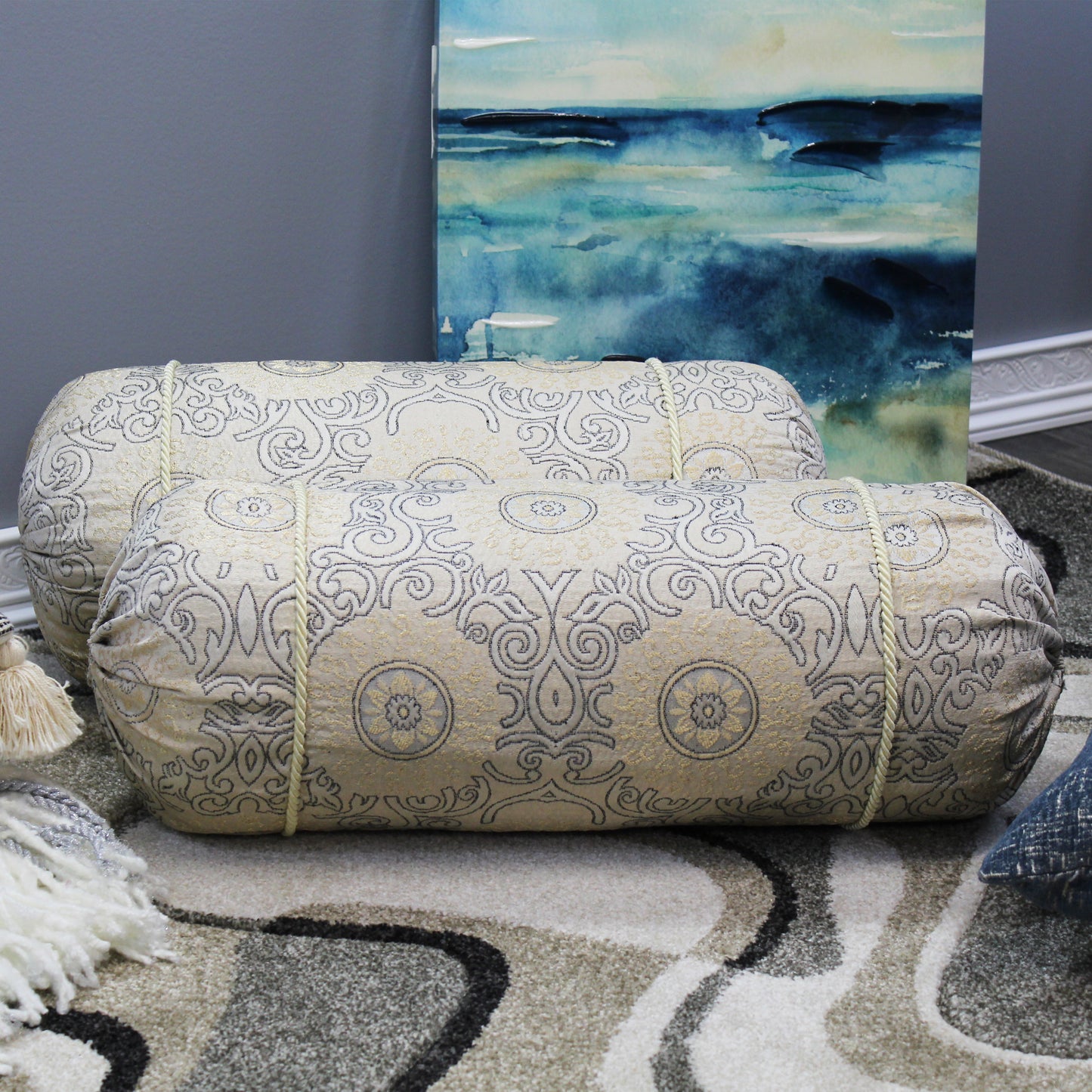 Natural Geo Ivory/Gold Gao Takiya Bolster Pillow (Set of 2)
