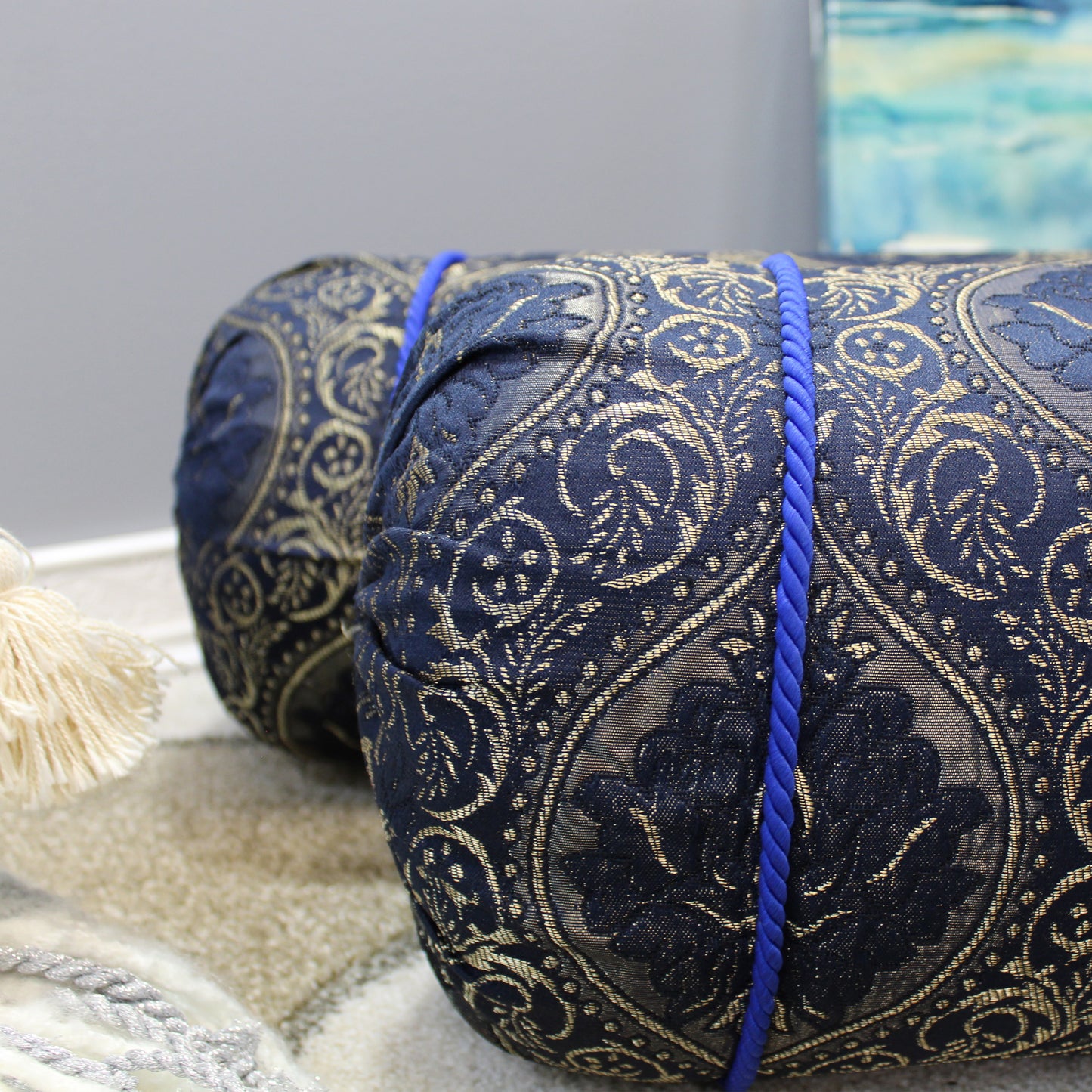 Natural Geo Blue/Gold Gao Takiya Bolster Pillow (Set of 2)