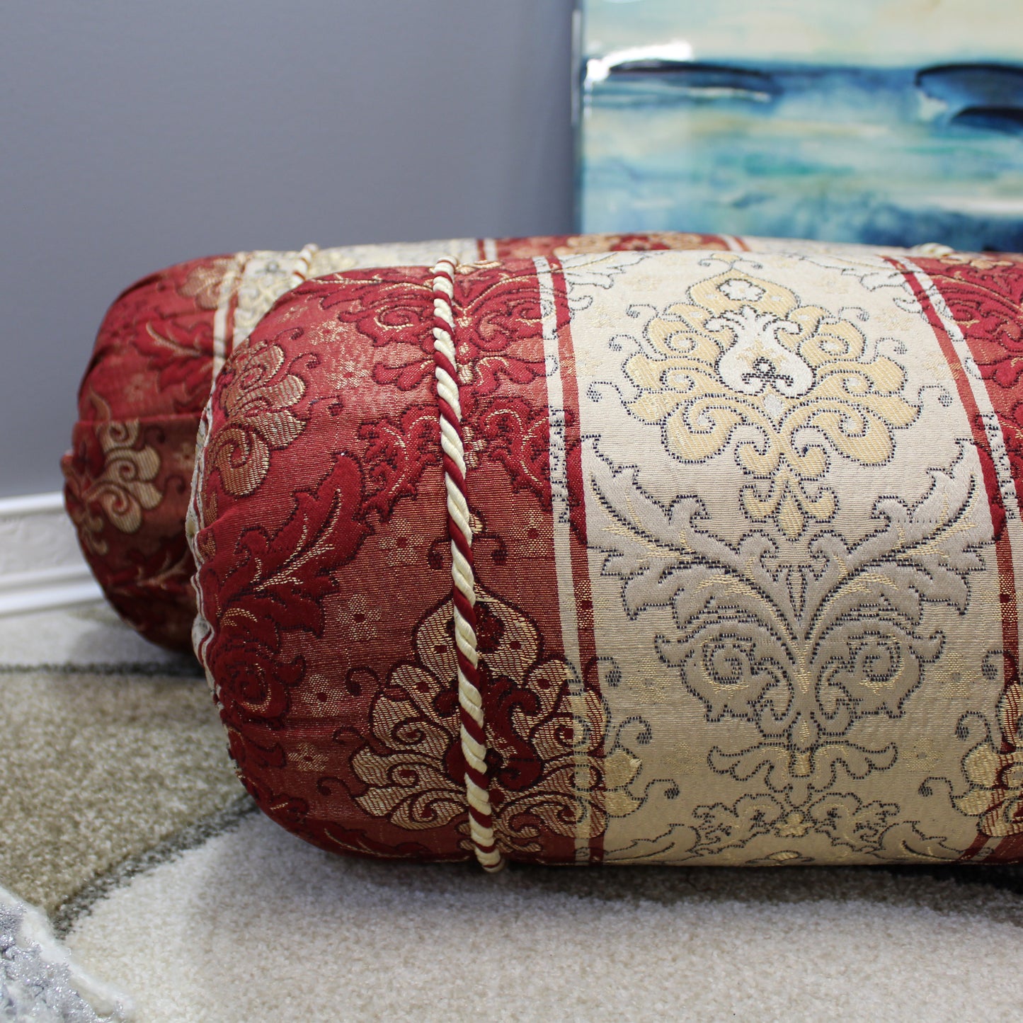 Natural Geo Red/Ivory Gao Takiya Bolster Pillow (Set of 2)