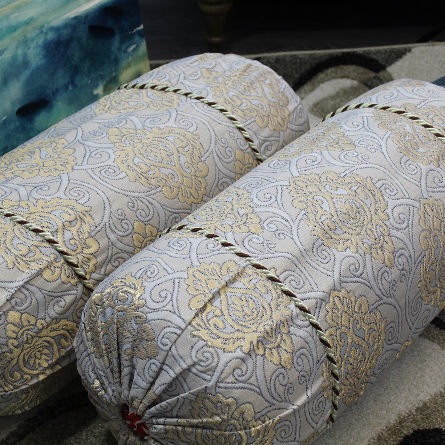 Natural Geo Cream/Gold Gao Takiya Bolster Pillow (Set of 2)