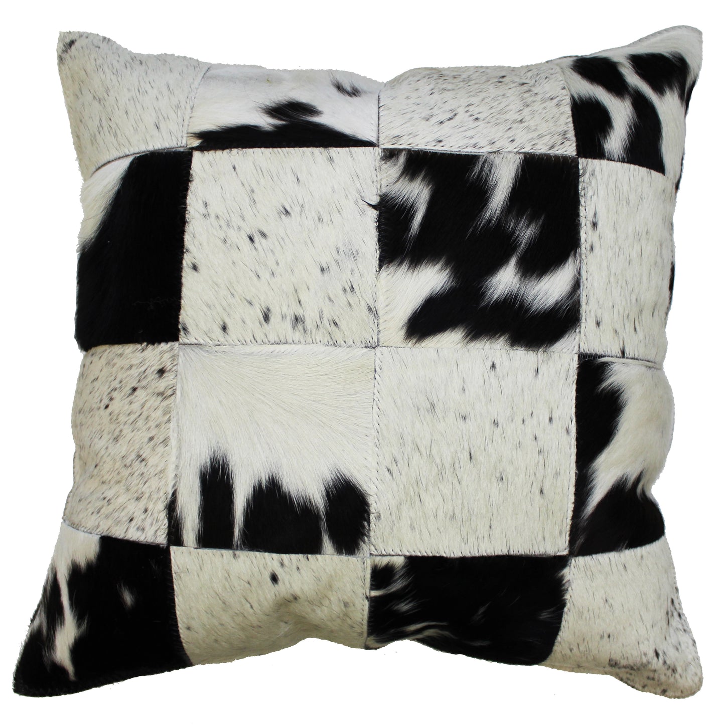 Natural Geo Herd Cowhide Black/Brown/White Square Decorative Throw Pillow