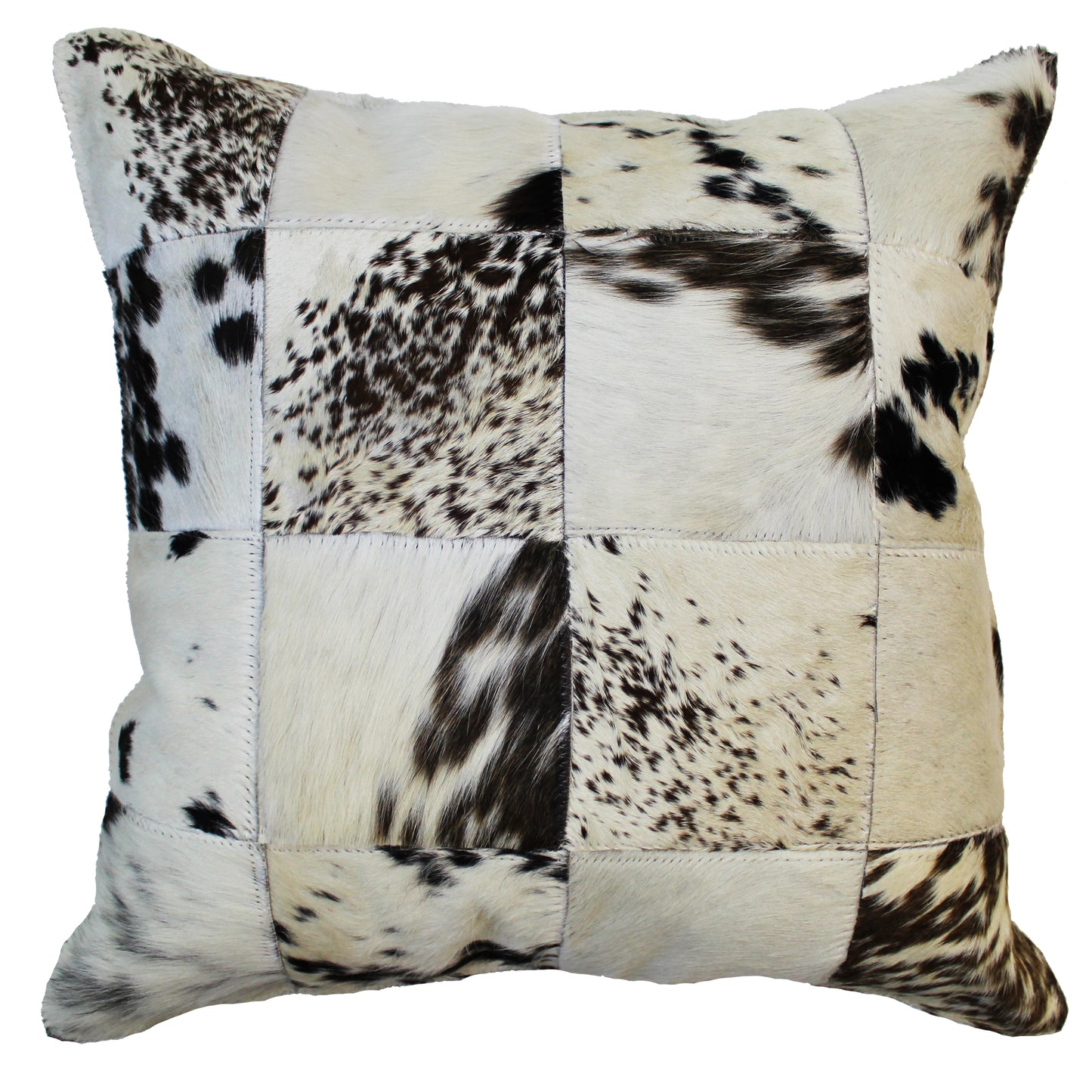 Natural Geo Herd Cowhide Black/Brown/White Square Decorative Throw Pillow