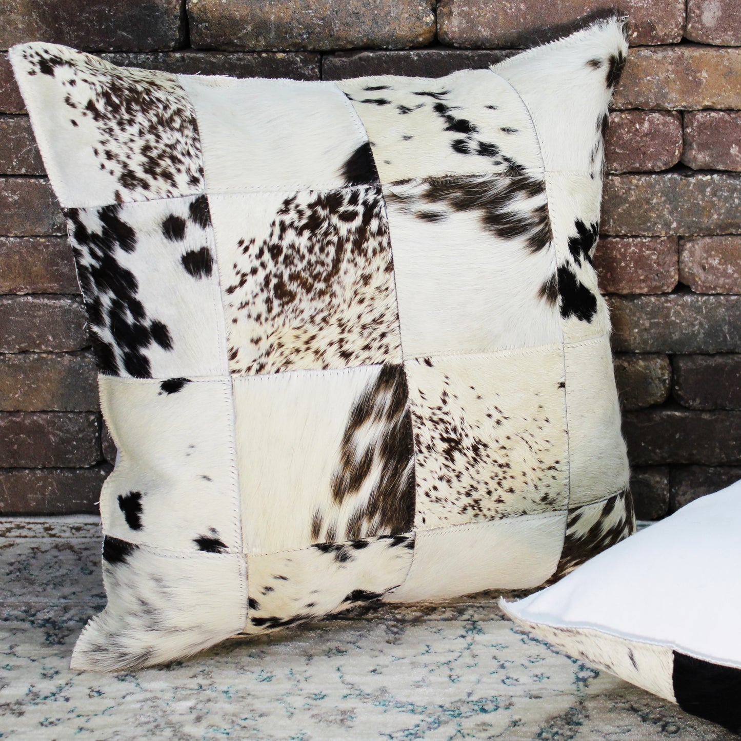 Natural Geo Herd Cowhide Black/Brown/White Square Decorative Throw Pillow