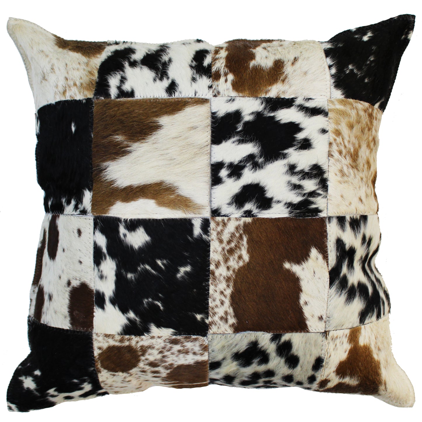 Natural Geo Herd Cowhide Black/Brown/White Square Decorative Throw Pillow