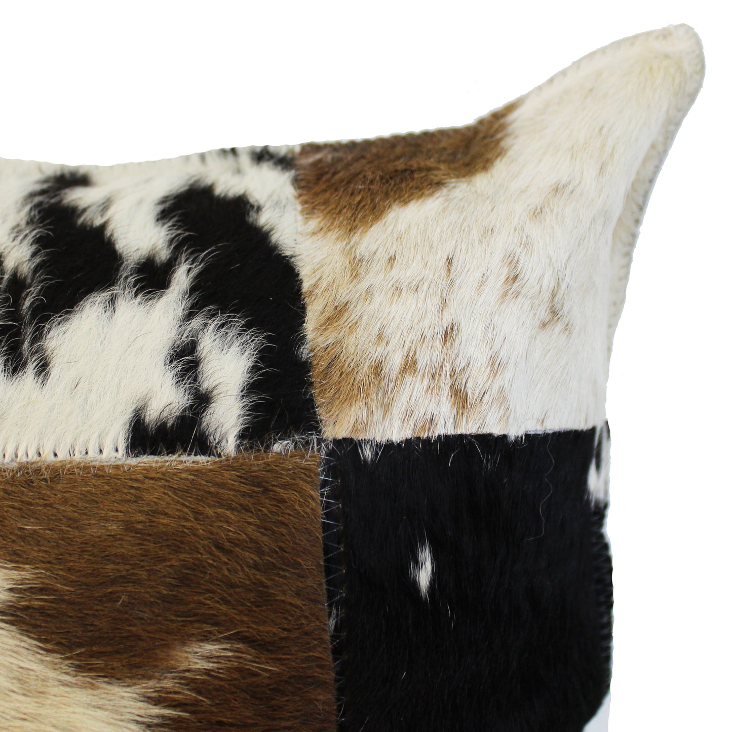 Natural Geo Herd Cowhide Black/Brown/White Square Decorative Throw Pillow