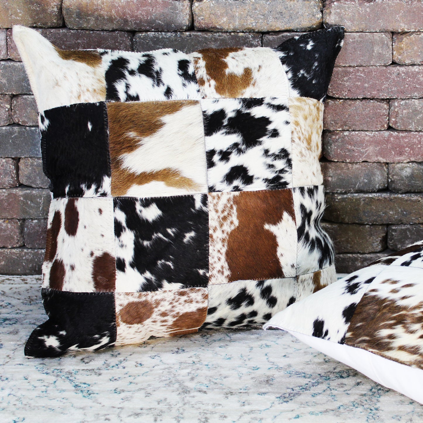 Natural Geo Herd Cowhide Black/Brown/White Square Decorative Throw Pillow