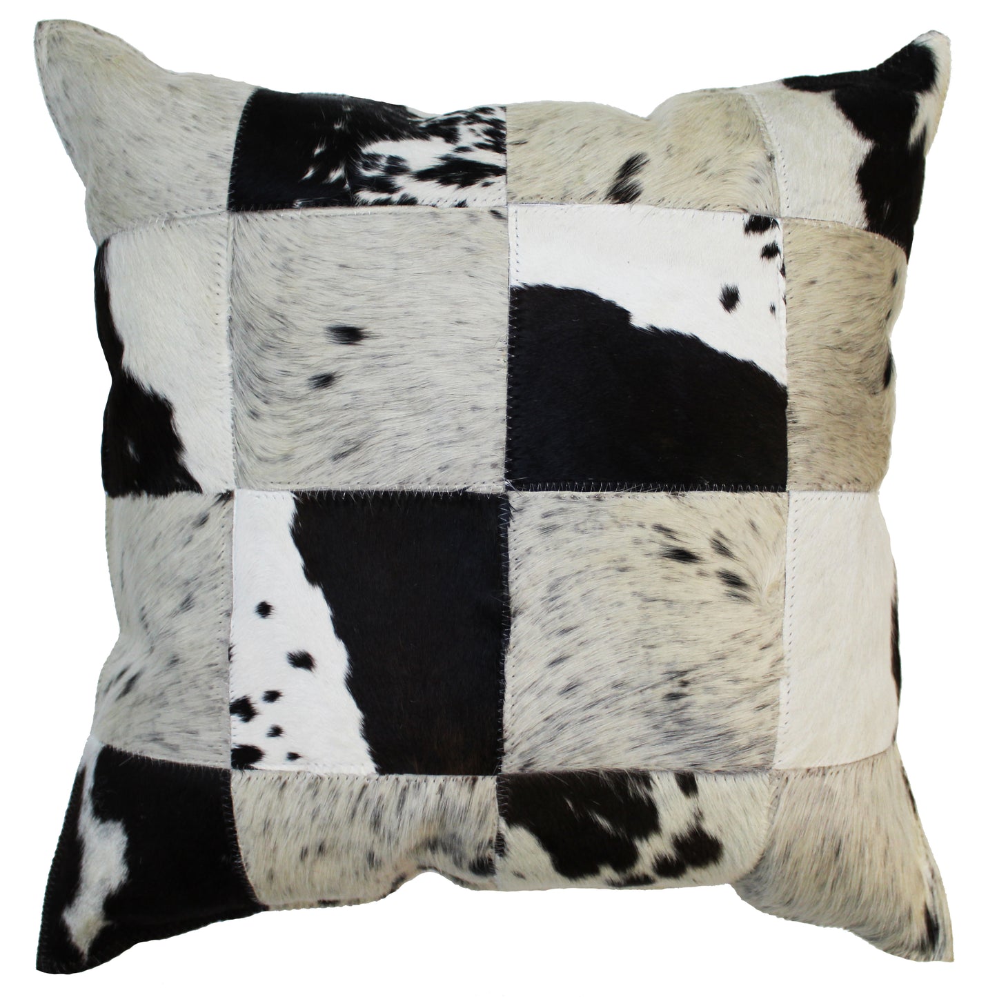 Natural Geo Herd Cowhide Black/Brown/White Square Decorative Throw Pillow