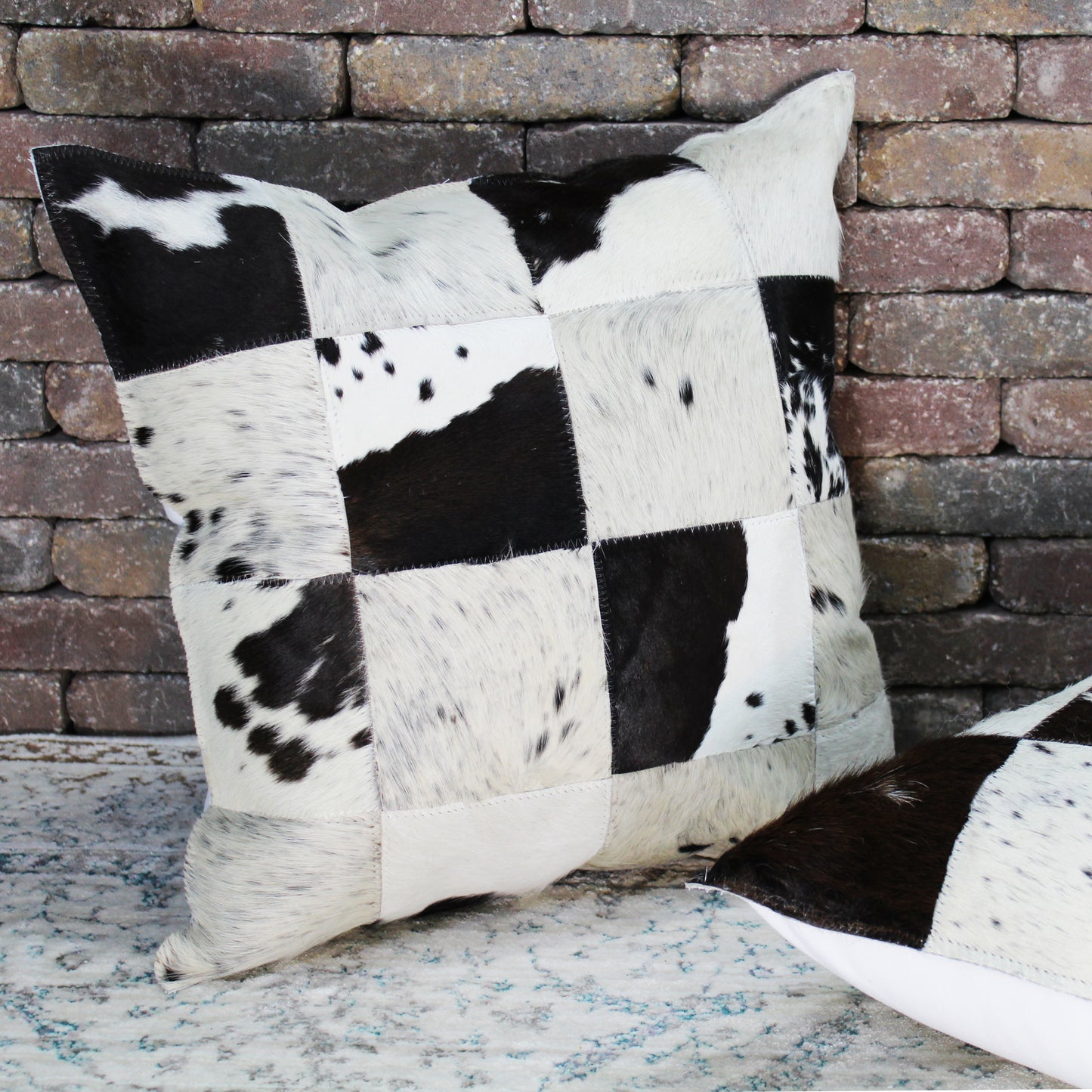 Natural Geo Herd Cowhide Black/Brown/White Square Decorative Throw Pillow