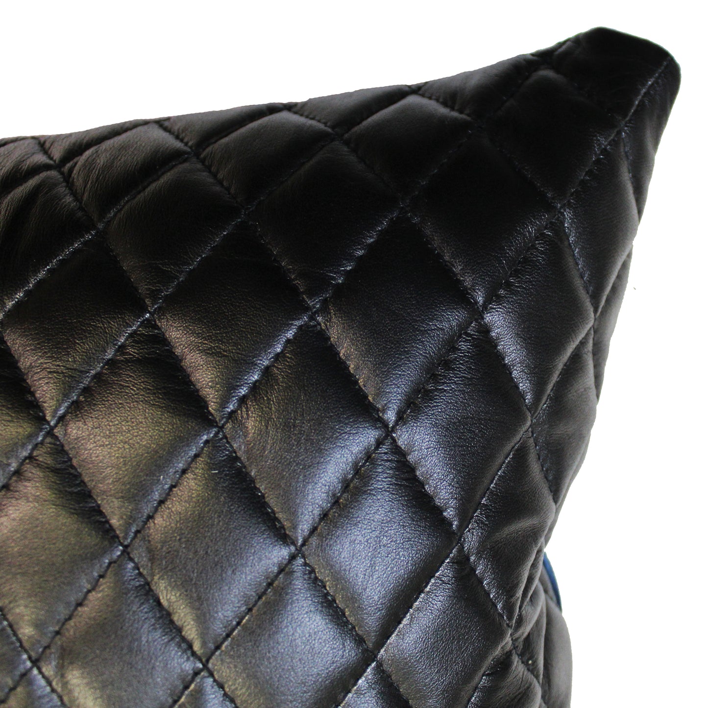 Natural Geo Voguish Leather Black/Blue Square Decorative Throw Pillow