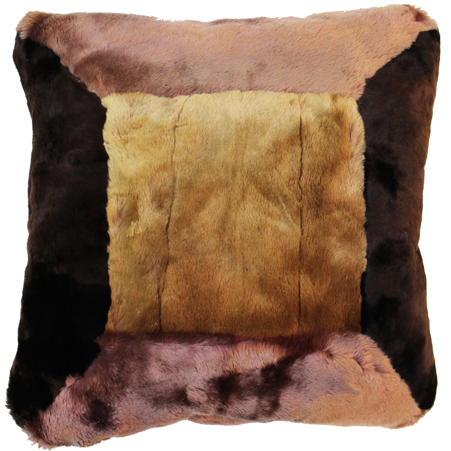 Natural Geo Flocculent Sheepskin Beige/Brown Square Decorative Throw Pillow