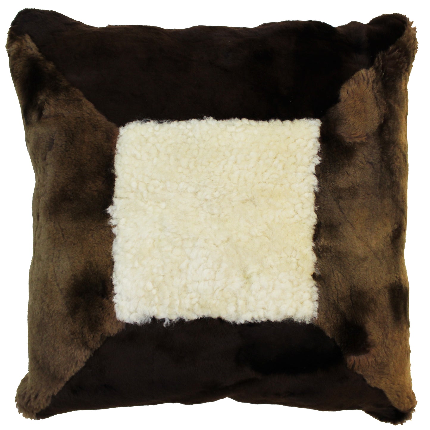 Natural Geo Flocculent Sheepskin White/Brown Square Decorative Throw Pillow