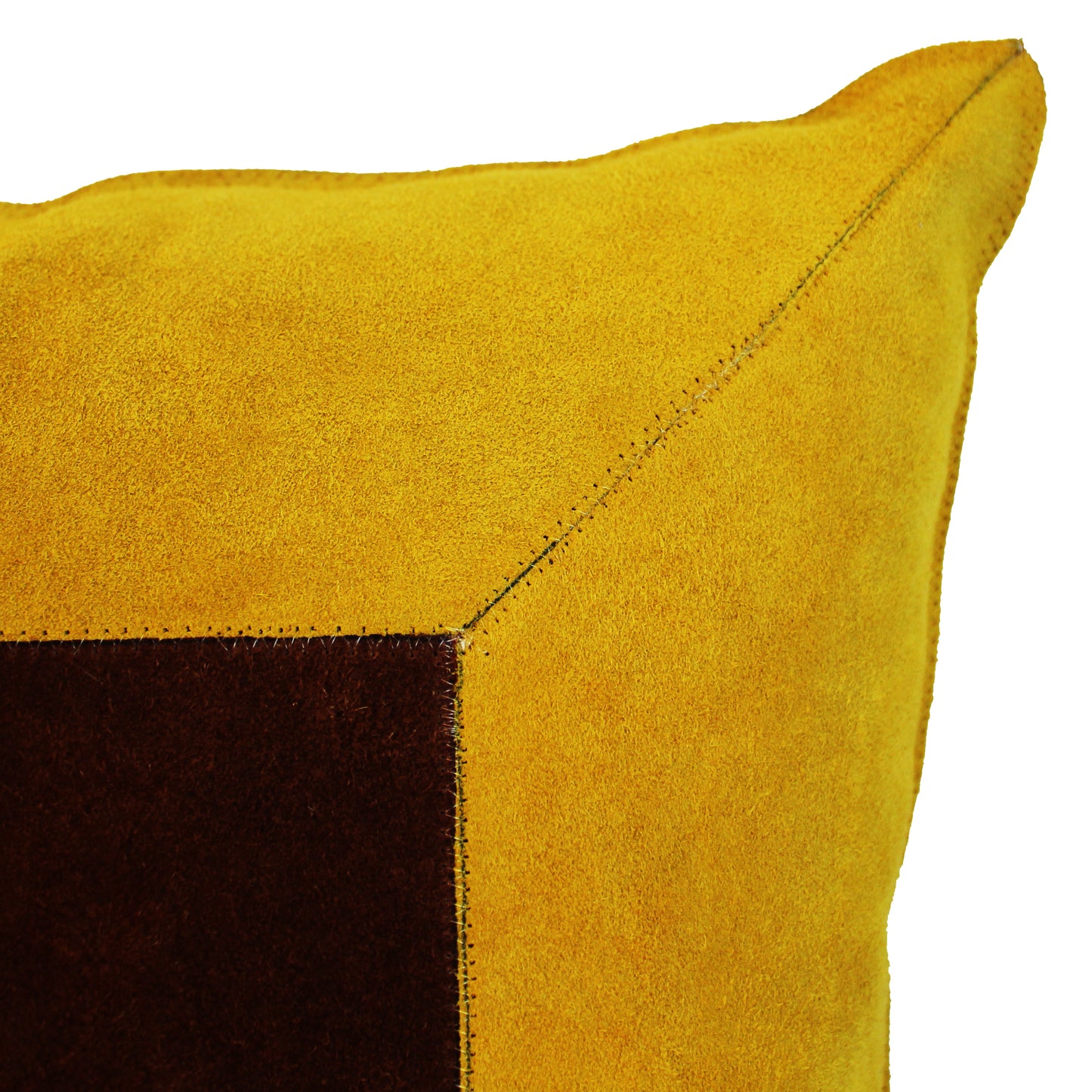Natural Geo Prolific Leather Suede Yellow/Brown Square Decorative Throw Pillow