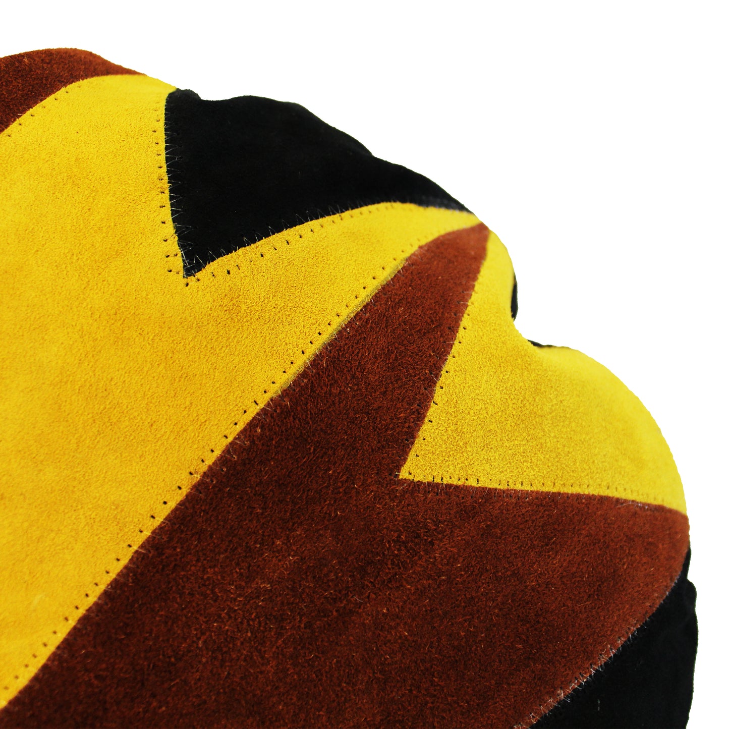 Natural Geo Prolific Leather Suede Yellow/Brown/Black Round Decorative Throw Pillow
