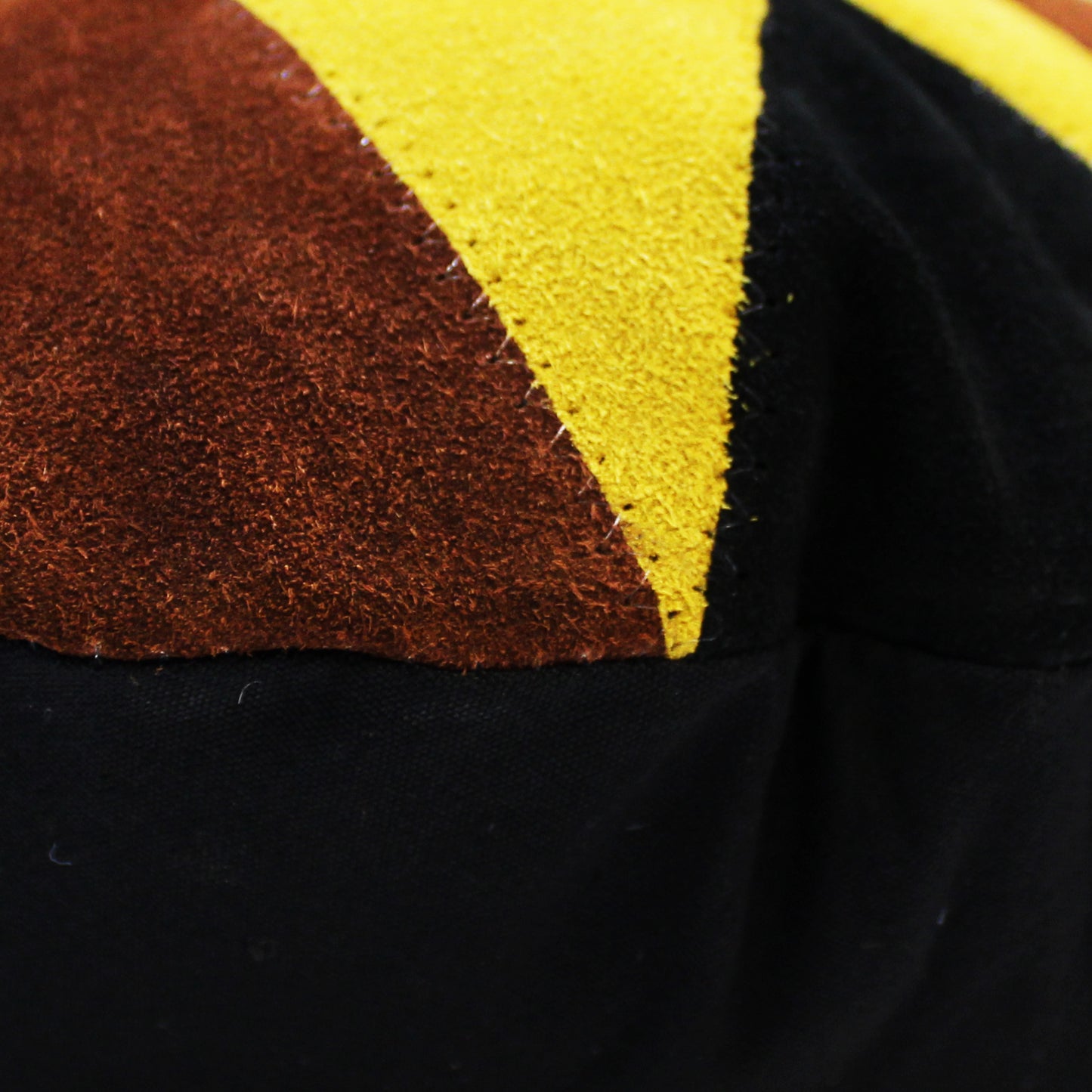 Natural Geo Prolific Leather Suede Yellow/Brown/Black Round Decorative Throw Pillow